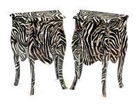A Pair of Louis XV Style Zebra-Pattern Bedside Commodes