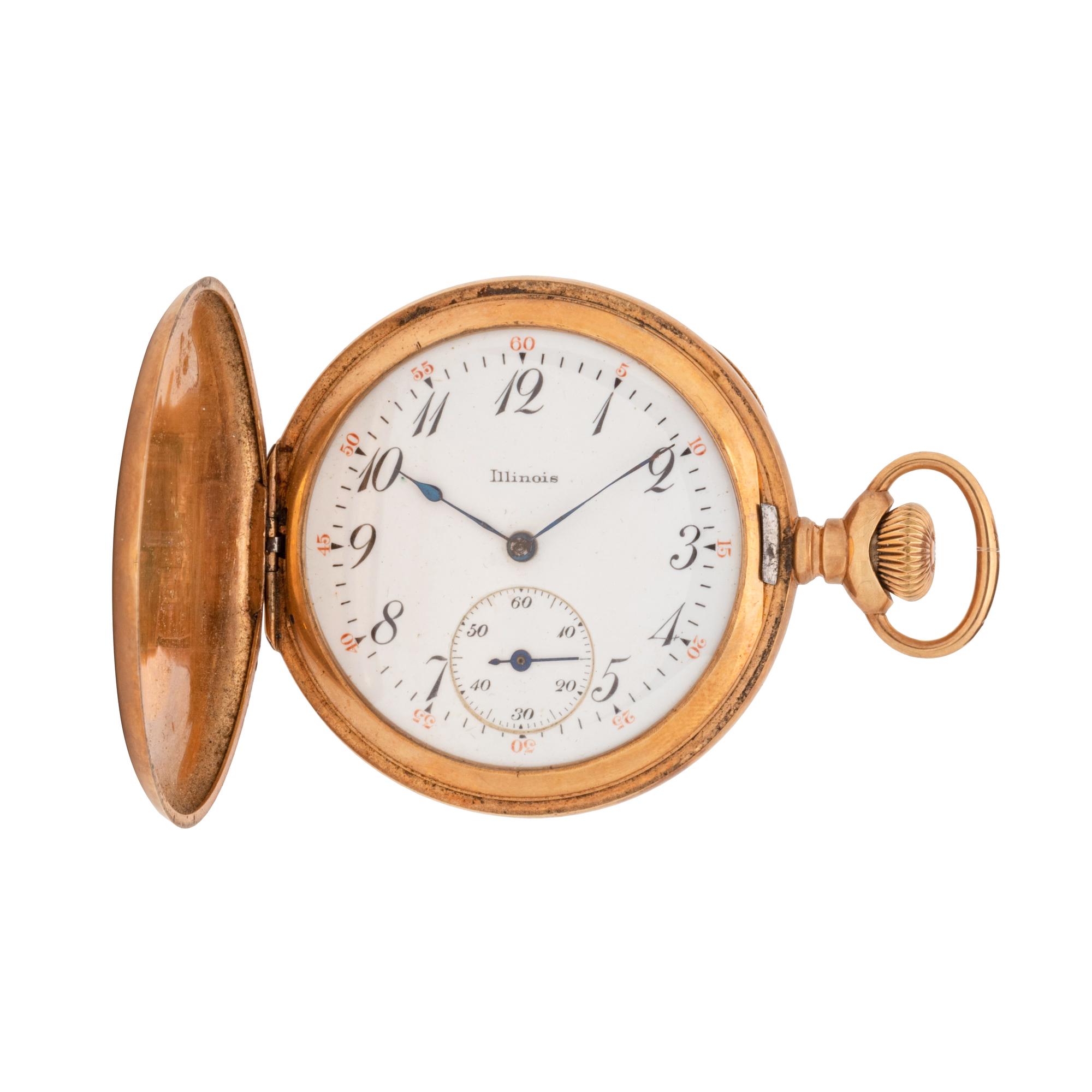 ILLINOIS WATCH CO., 14K YELLOW GOLD HUNTER CASE POCKET WATCH
