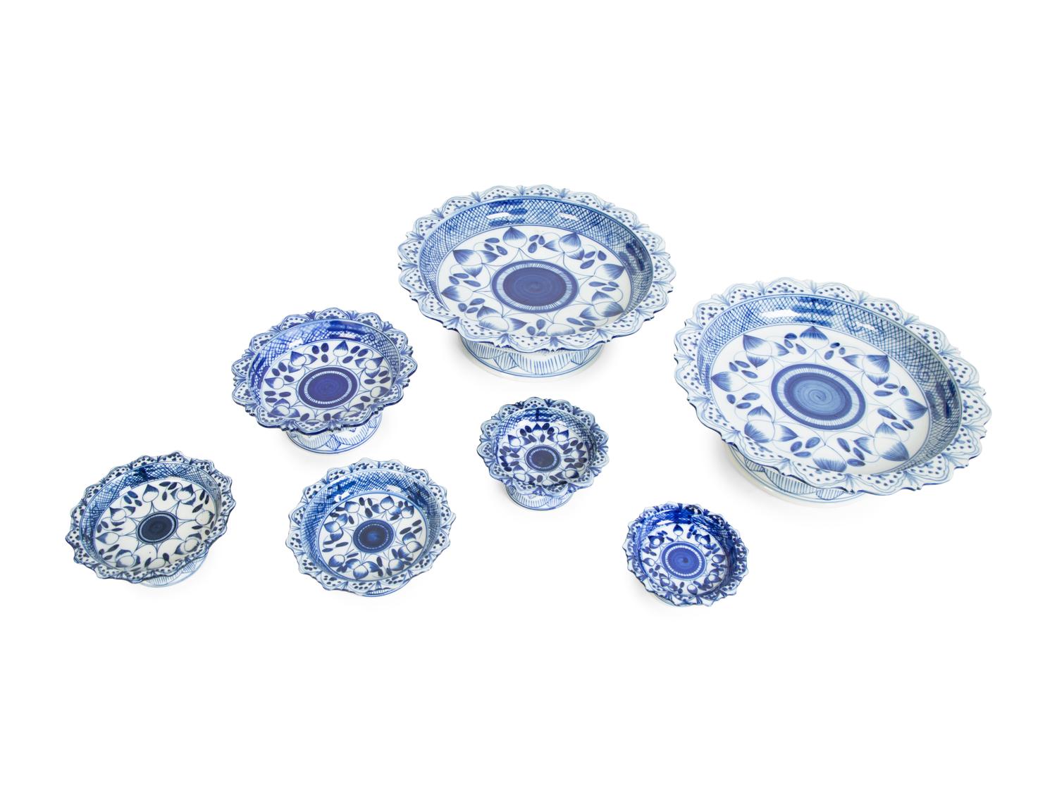 Seven Thai Blue and White Porcleain Tazze — 20TH CENTURY