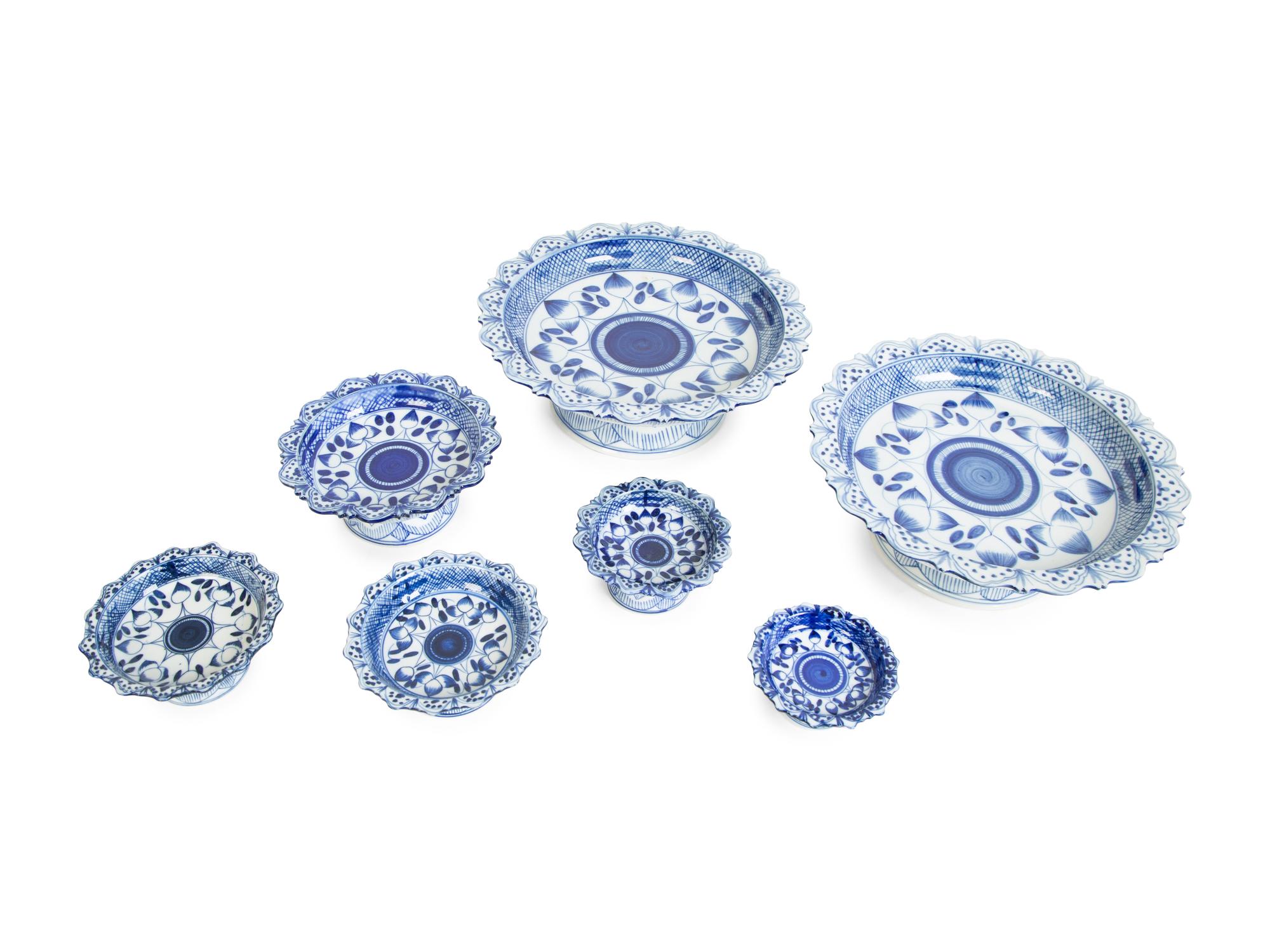 Seven Thai Blue and White Porcleain Tazze — 20TH CENTURY