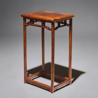 A Chinese Hardwood, Probably Huanghuali, and Burlwood Incense Stand, Xiangji , 20th Century 二十世紀 或黃花梨嵌癭木香几