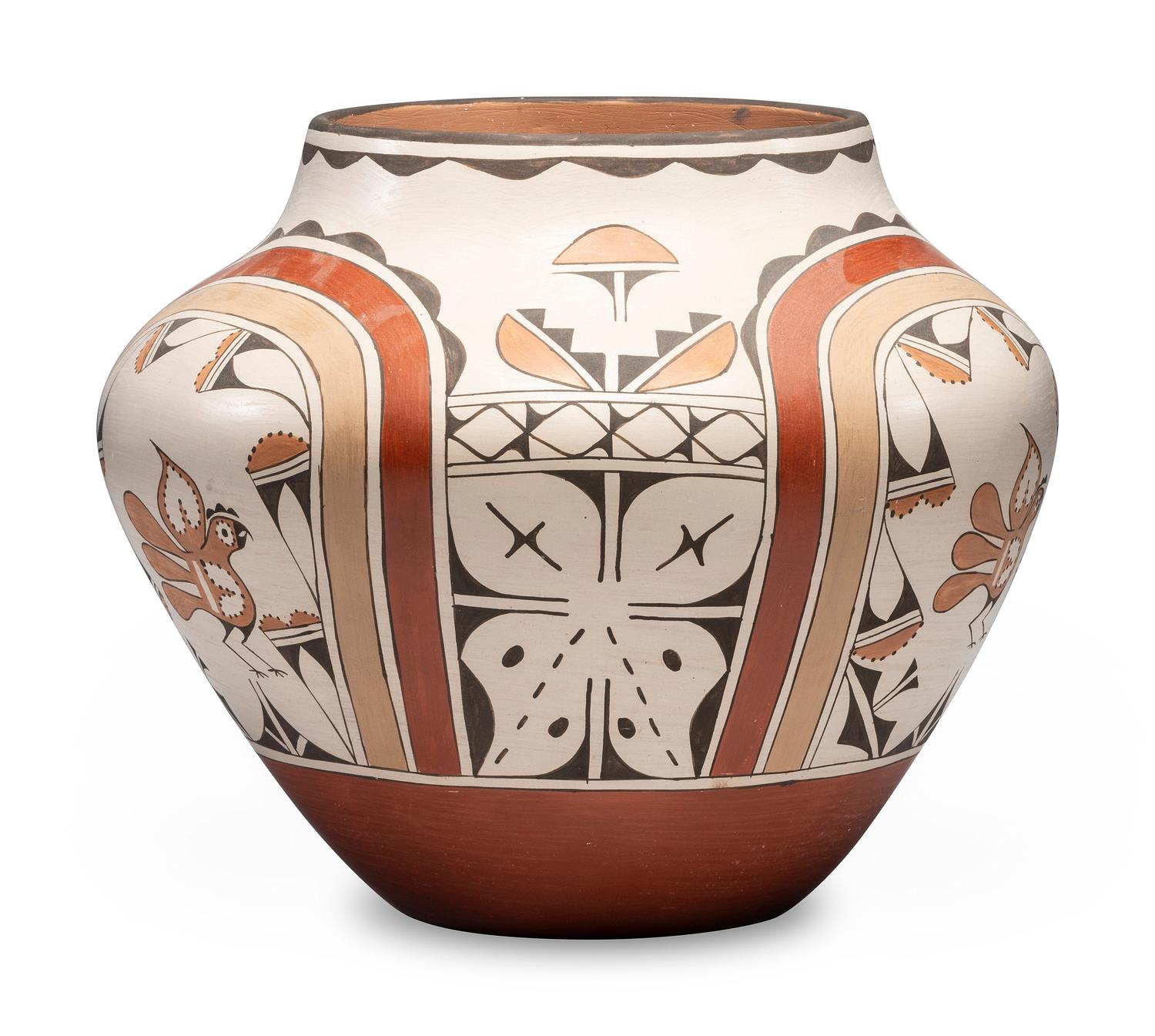 Four-Color Pottery Olla, with Parrots