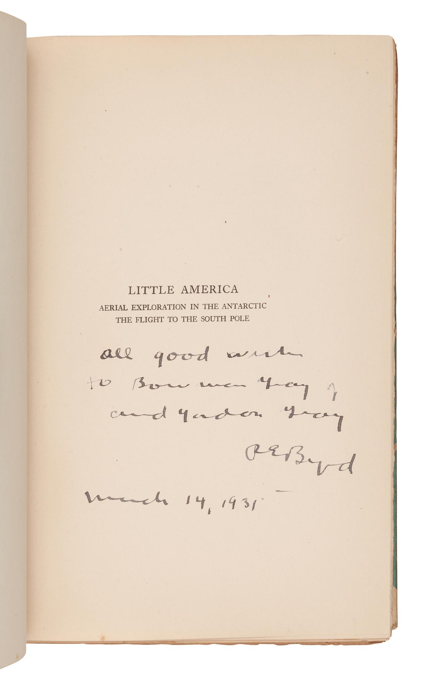 BYRD, Richard Evelyn (1888-1957). Little America. New York and London: The Knickerbocker Press, G. P. Putnam's Sons, 1930.