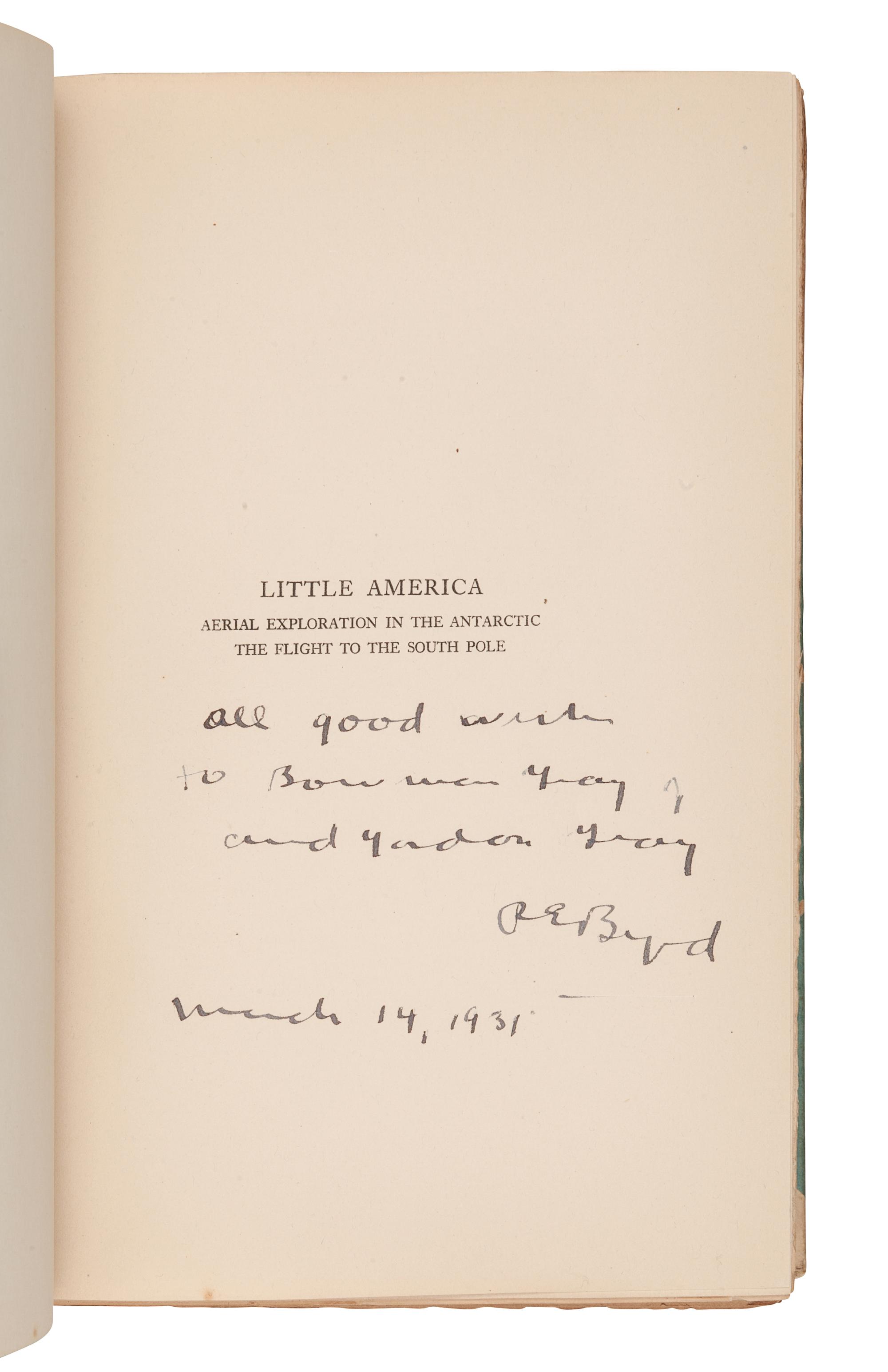 BYRD, Richard Evelyn (1888-1957). Little America. New York and London: The Knickerbocker Press, G. P. Putnam's Sons, 1930.
