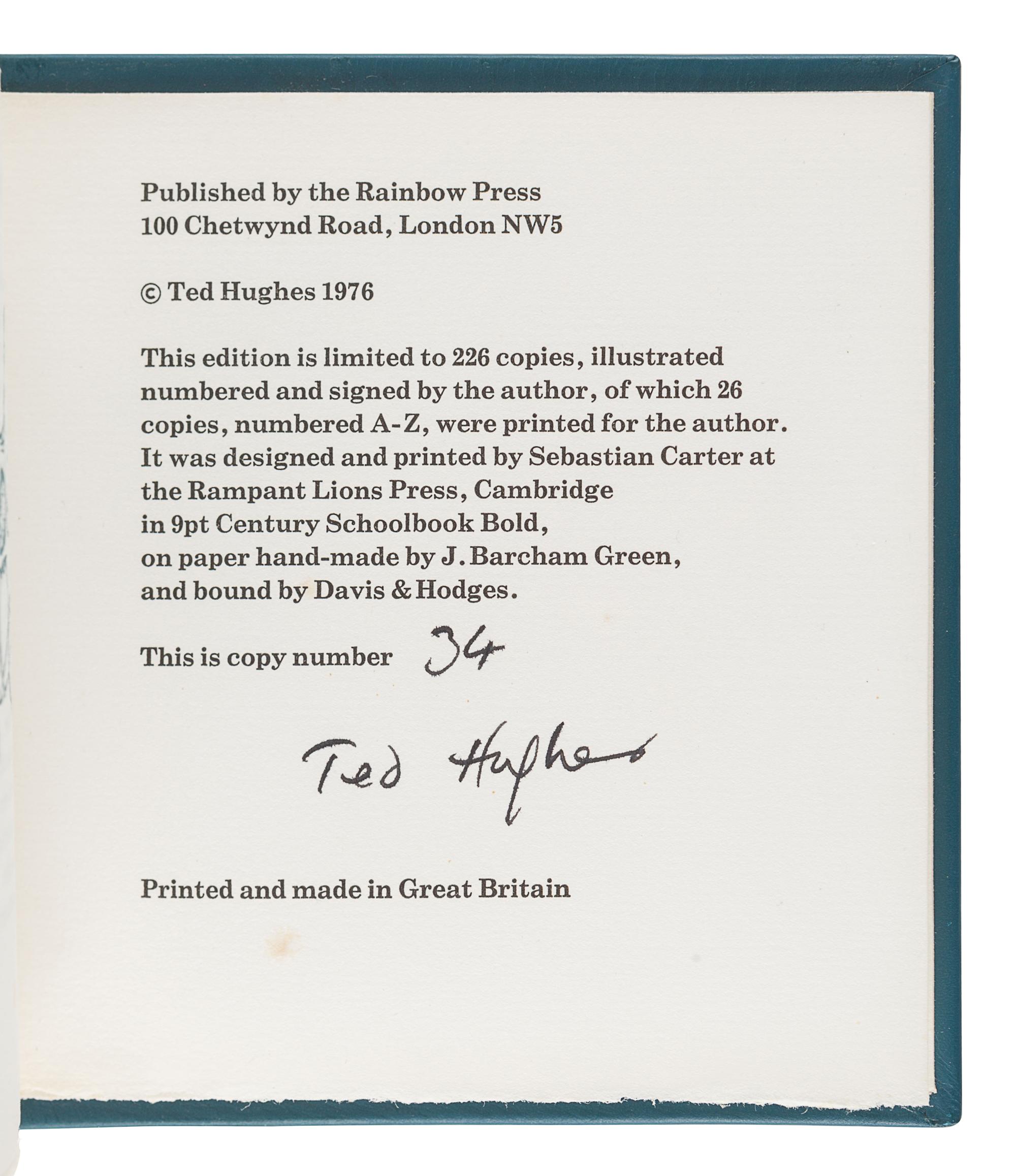 HUGHES, Ted (1930-1998). A group of 4 works by Hughes, comprising: