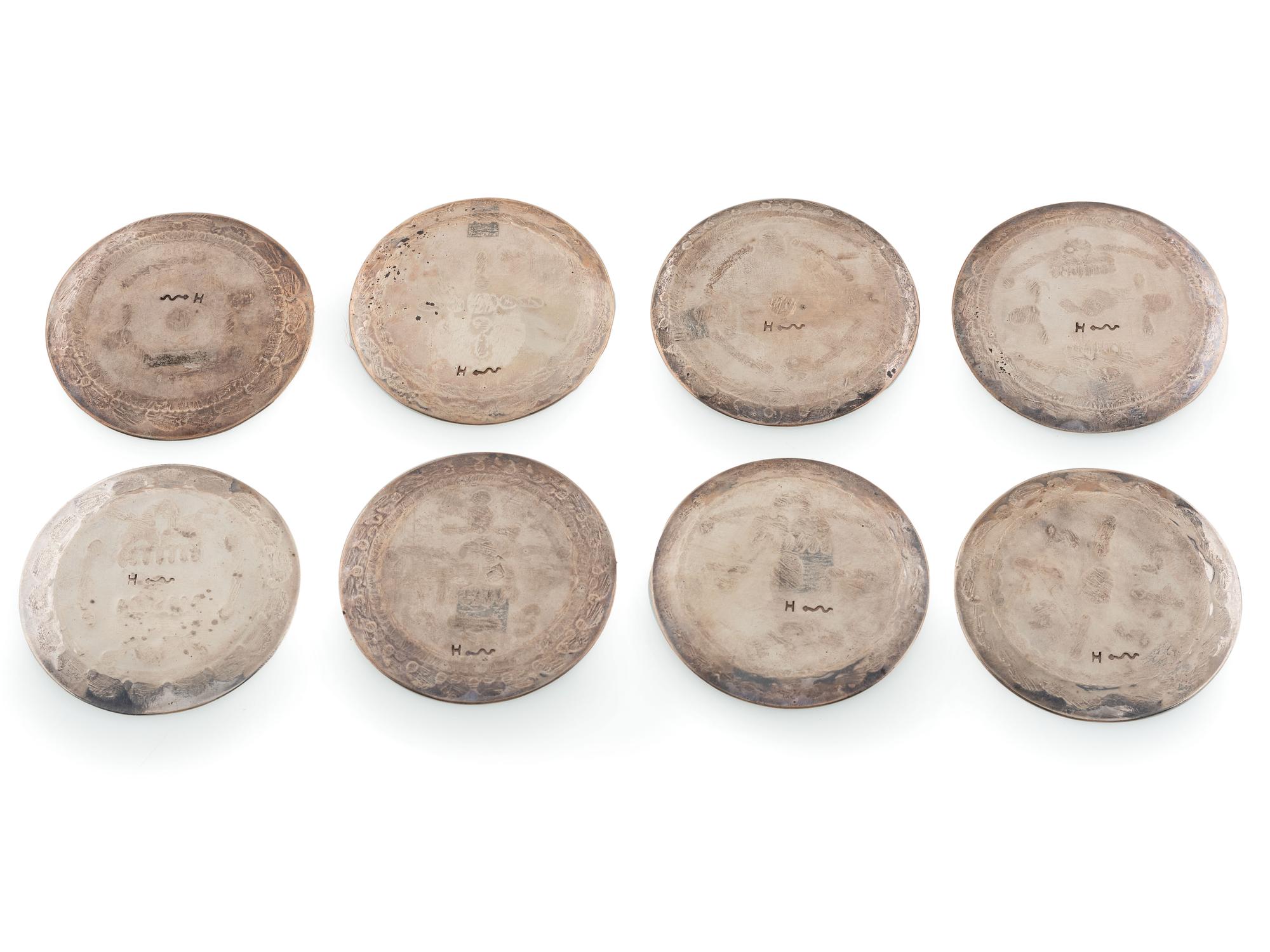 Group of Heavily Stamped Silver Coasters