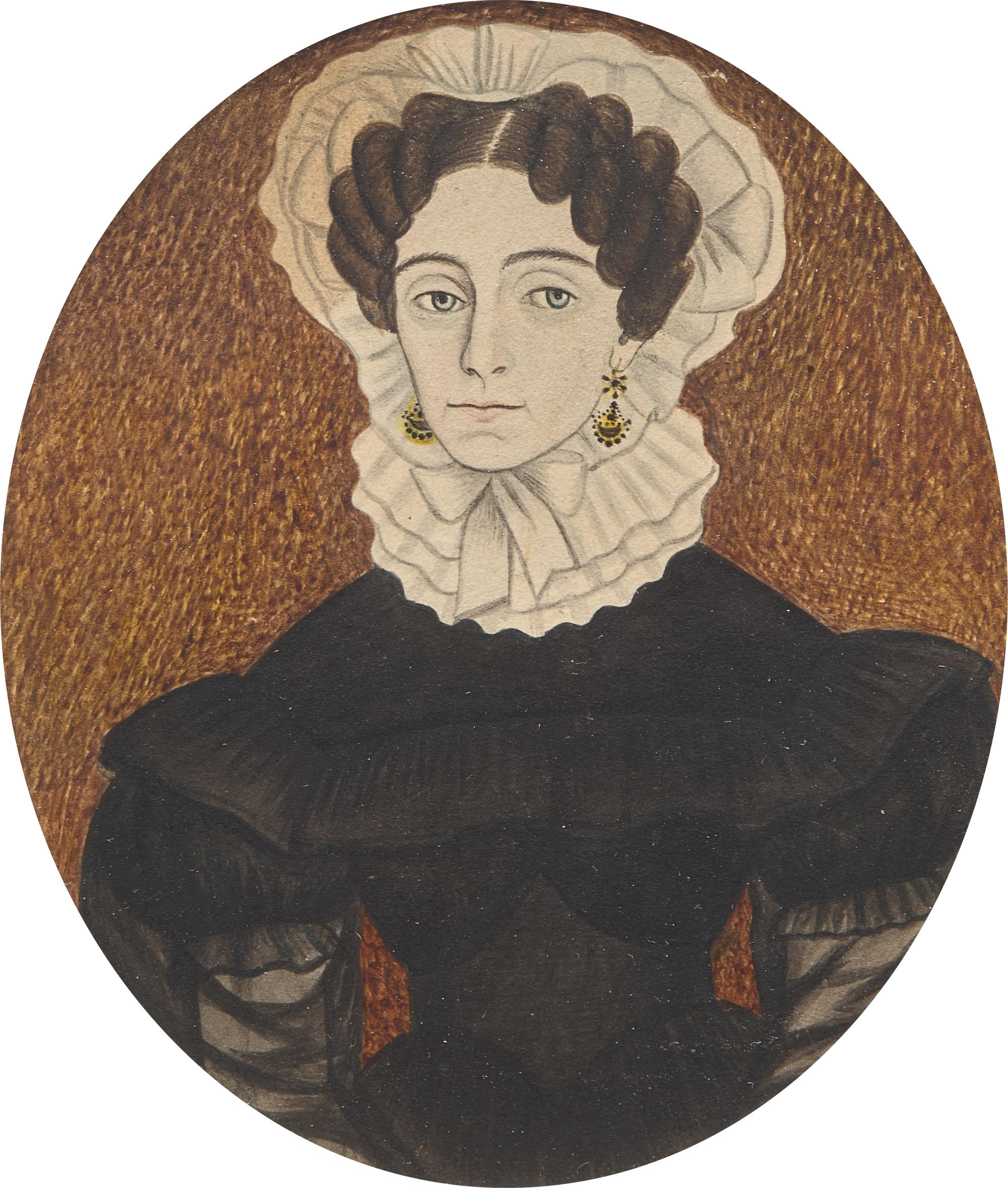 American School 19th Century, A Pair of Portrait Miniatures Depicting a Lady and a Gentleman , Circa 1830