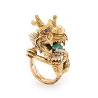 YELLOW GOLD, EMERALD, AND RUBY DRAGON RING