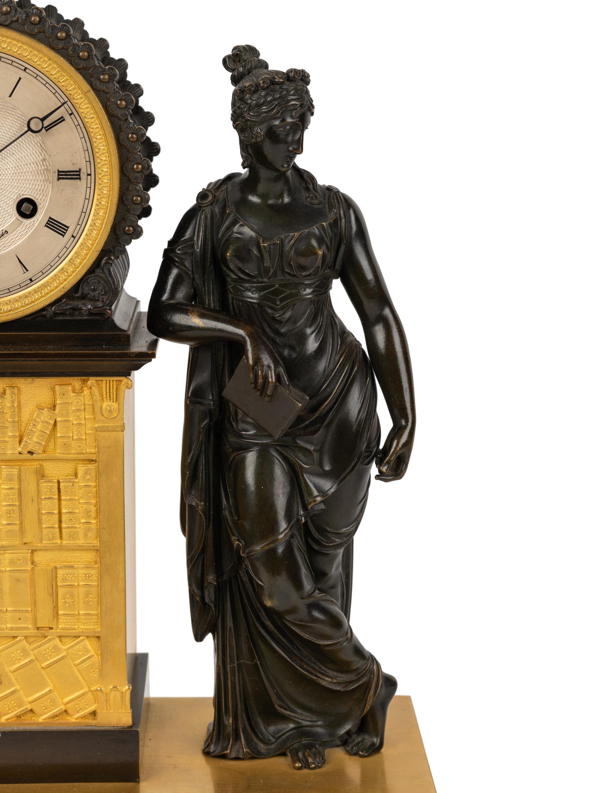 A French Gilt and Patinated Bronze Figural Mantel Clock