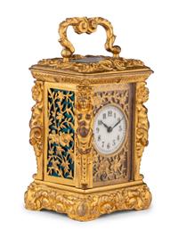 A French Miniature Gilt Bronze Eight-Day Carriage Clock