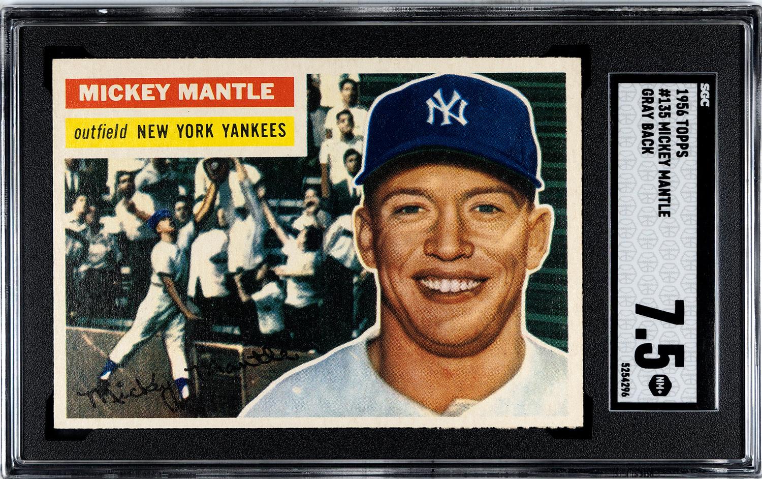 A 1956 Topps Mickey Mantle Gray Back Baseball Card No. 135 (SGC 7.5 NM+)