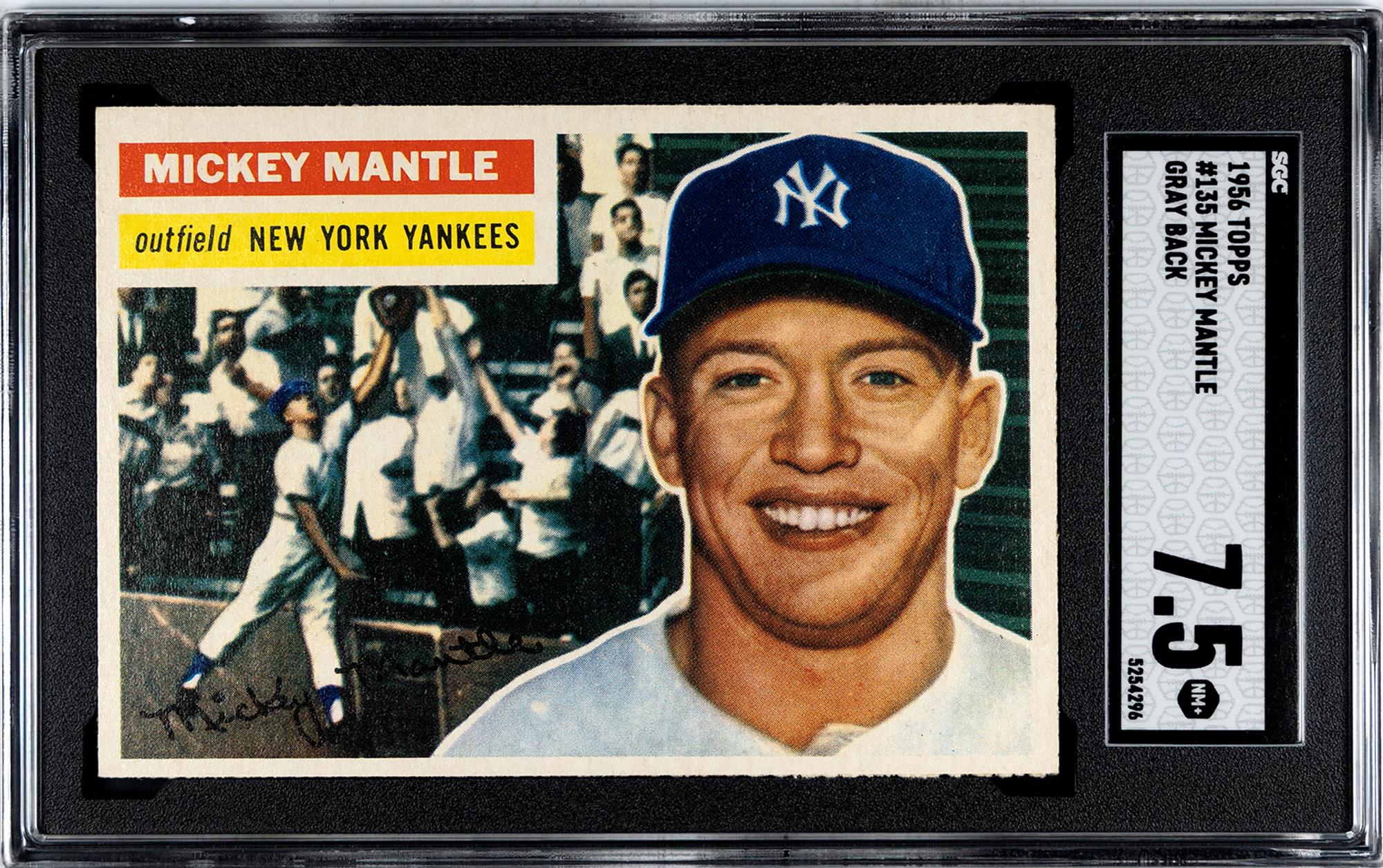 A 1956 Topps Mickey Mantle Gray Back Baseball Card No. 135 (SGC 7.5 NM+)