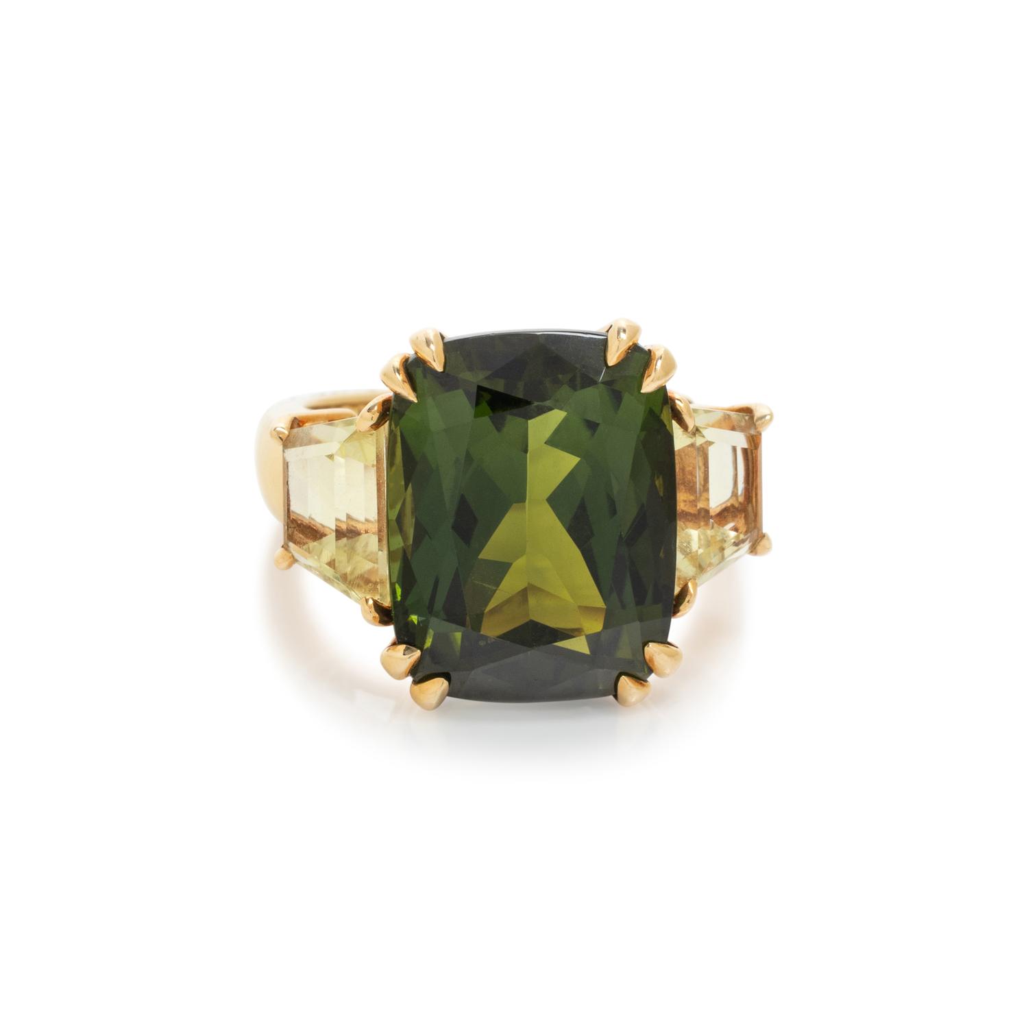 SEAMAN SCHEPPS, GREEN TOURMALINE AND CITRINE RING