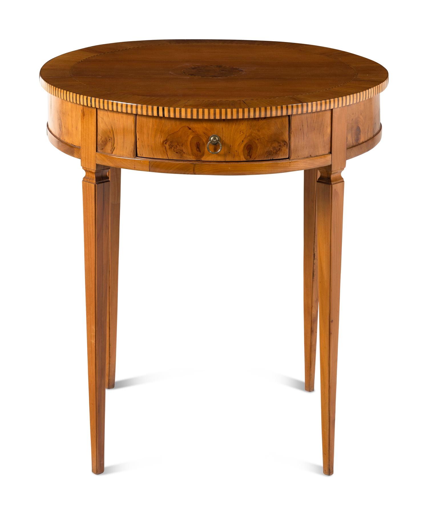 A Continental Fruitwood and Marquetry Side Table