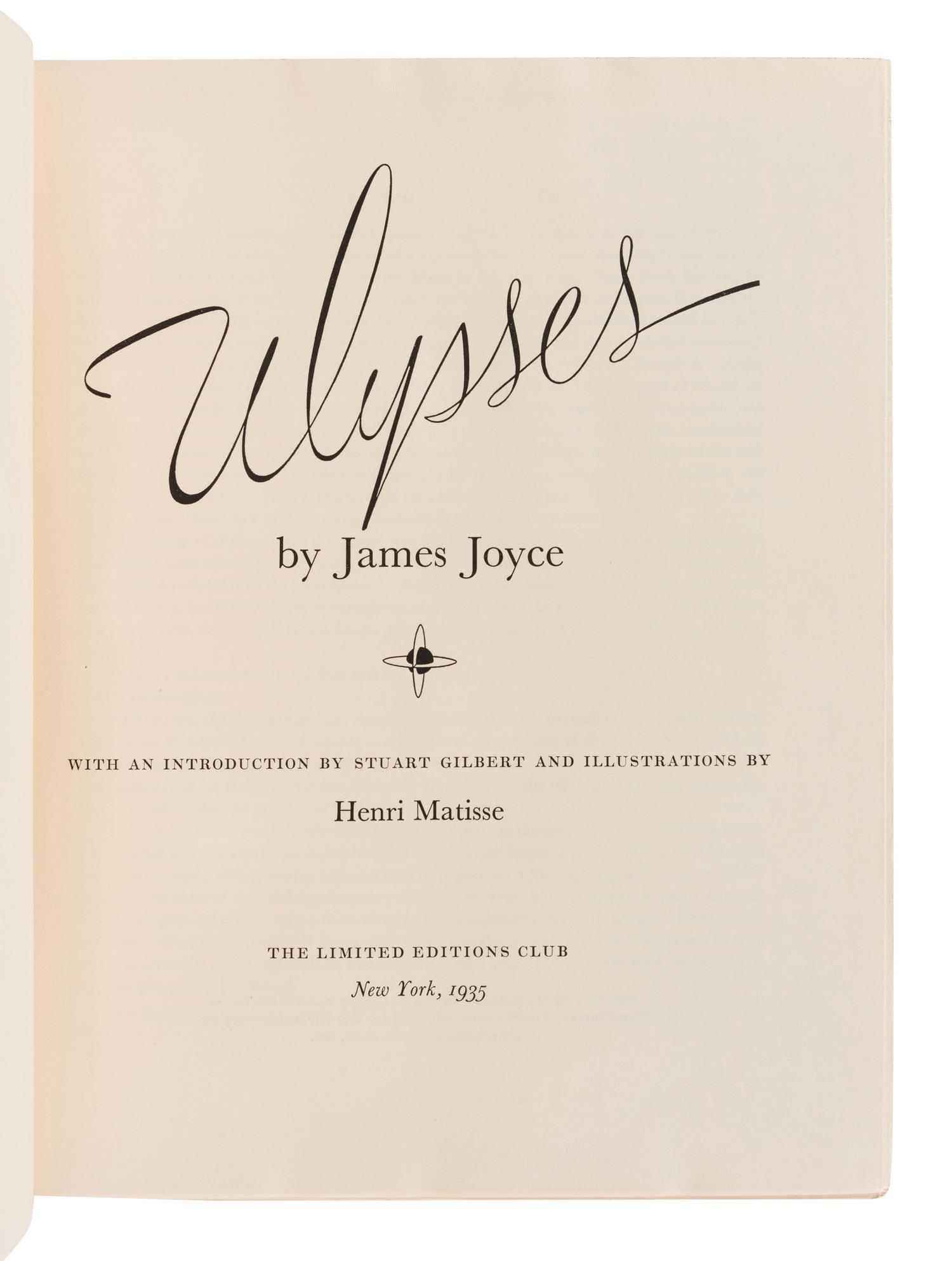 [ARTIST'S BOOK] -- [LIMITED EDITIONS CLUB]. JOYCE, James (1882-1941). Henri Matisse, illustrator. Ulysses . With an introduction by Stuart Gilbert. New York: Limited Editions Club, 1935.