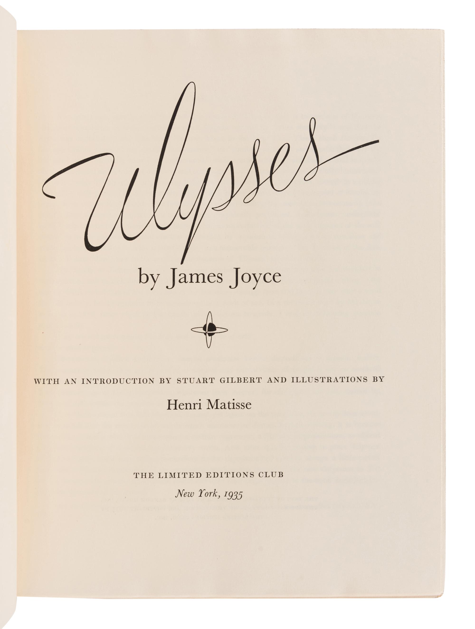 [ARTIST'S BOOK] -- [LIMITED EDITIONS CLUB]. JOYCE, James (1882-1941). Henri Matisse, illustrator. Ulysses . With an introduction by Stuart Gilbert. New York: Limited Editions Club, 1935.