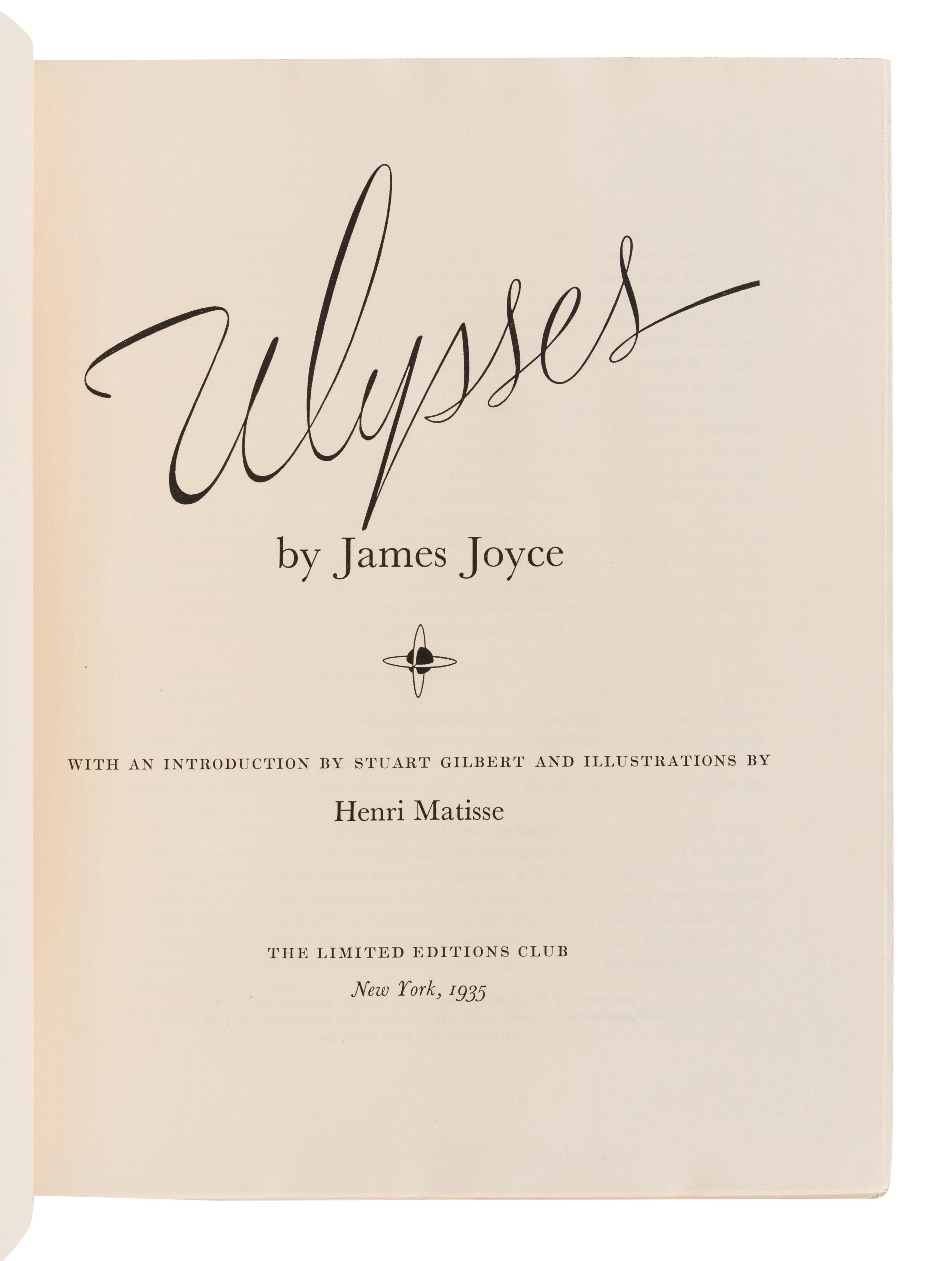 [ARTIST'S BOOK] -- [LIMITED EDITIONS CLUB]. JOYCE, James (1882-1941). Henri Matisse, illustrator. Ulysses . With an introduction by Stuart Gilbert. New York: Limited Editions Club, 1935.
