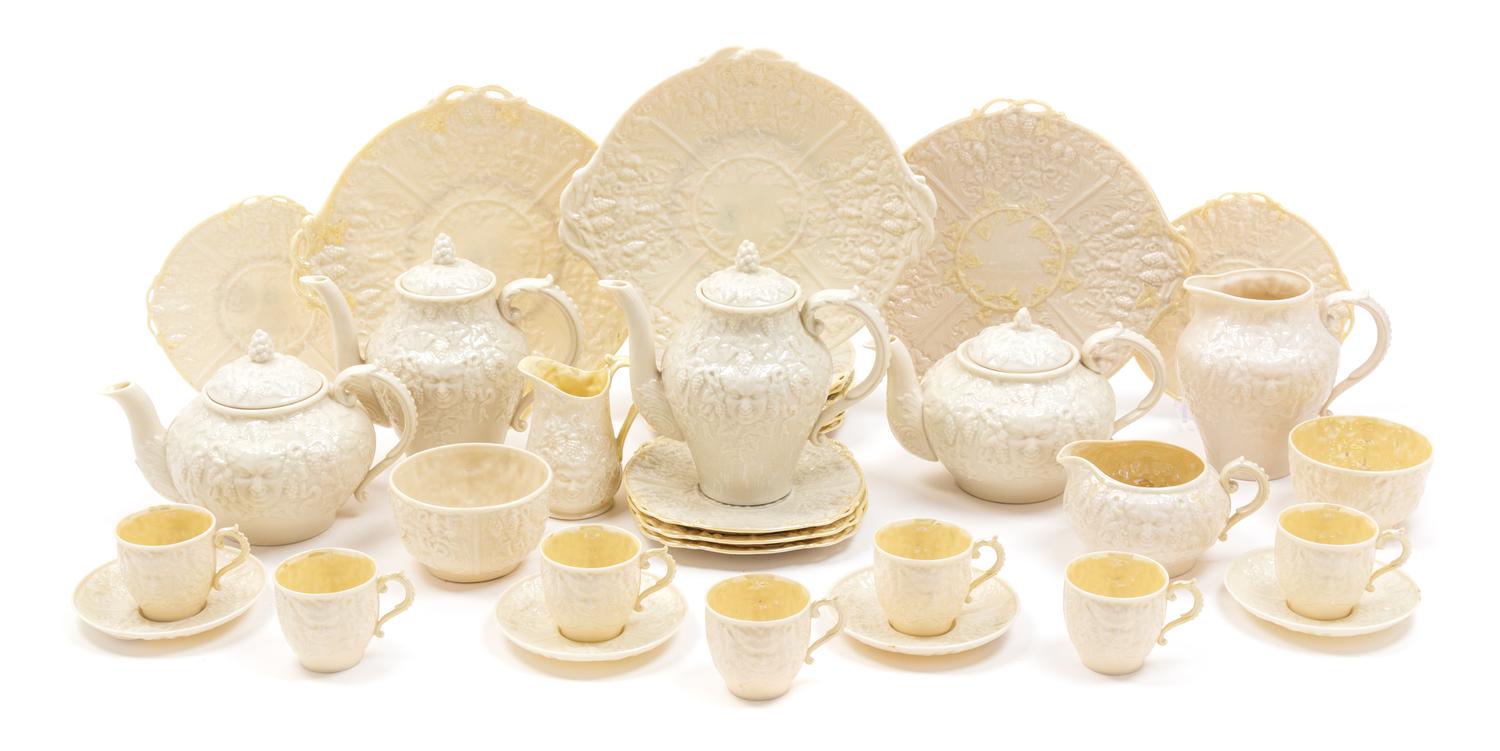 An Assembled Belleek Mask Tea Service Height of coffee pot 6 3/4 inches. — THIRD BLACK THROUGH SEVENTH GOLD MARK (1926-1993)