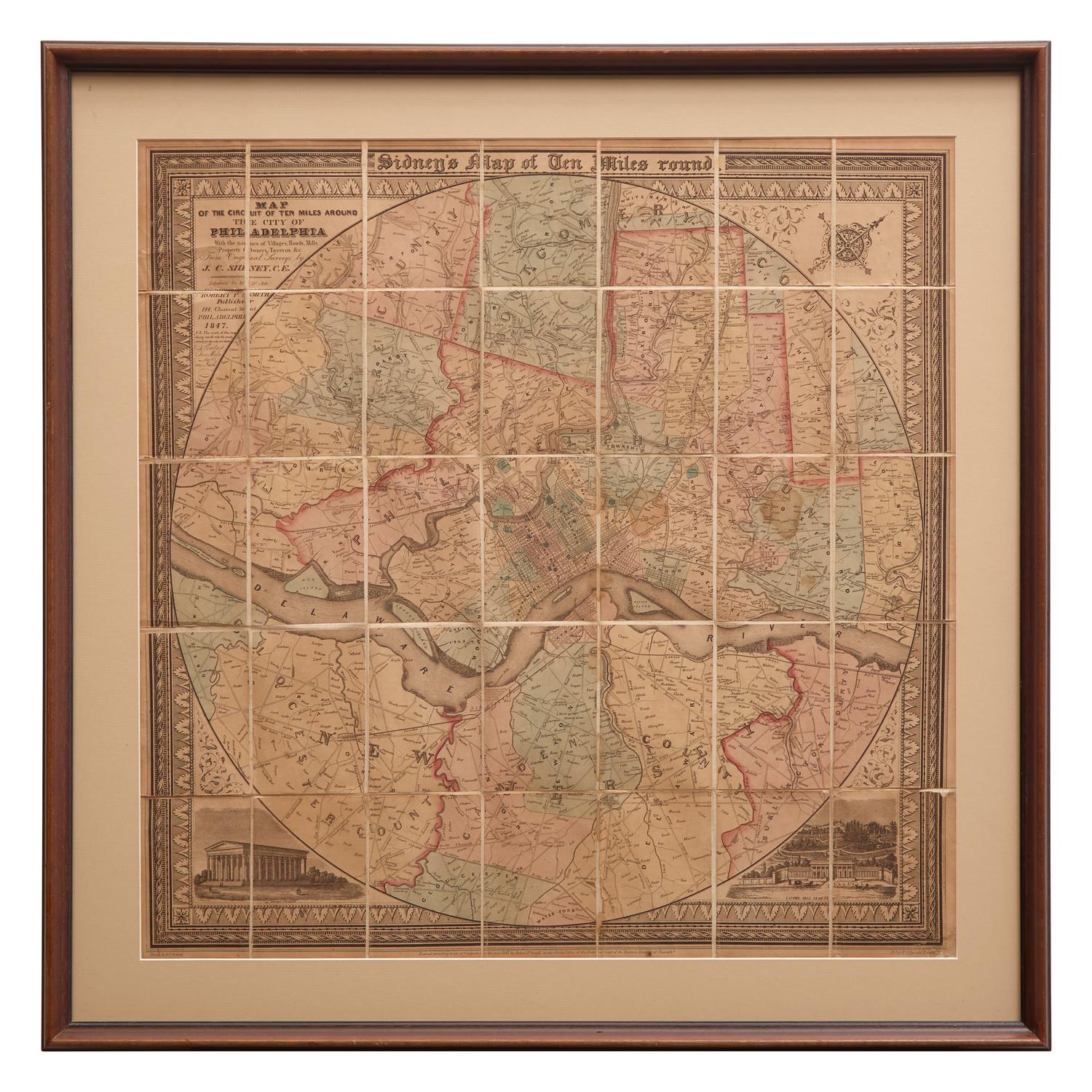 [Philadelphia] Sidney, James Charles, and Augustus Kollner. Map of the Circuit of Ten Miles Around the City of Philadelphia...