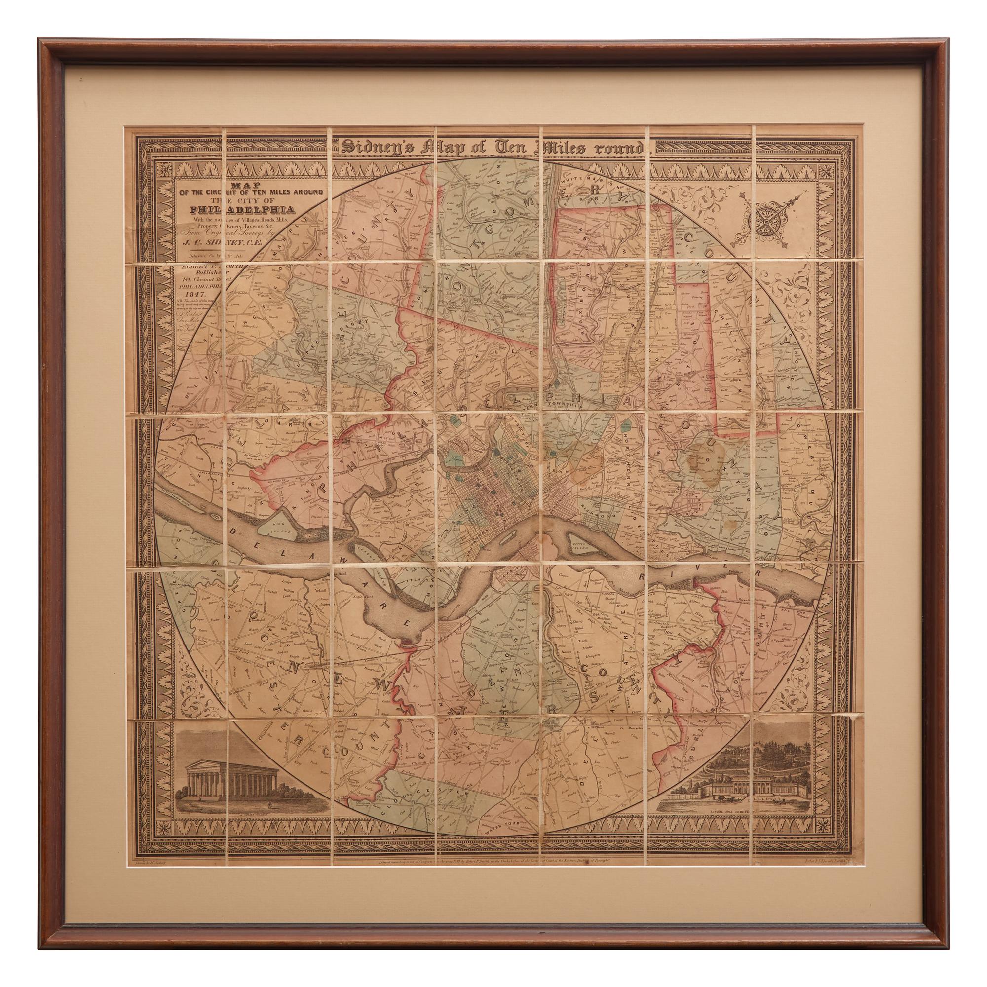 [Philadelphia] Sidney, James Charles, and Augustus Kollner. Map of the Circuit of Ten Miles Around the City of Philadelphia...