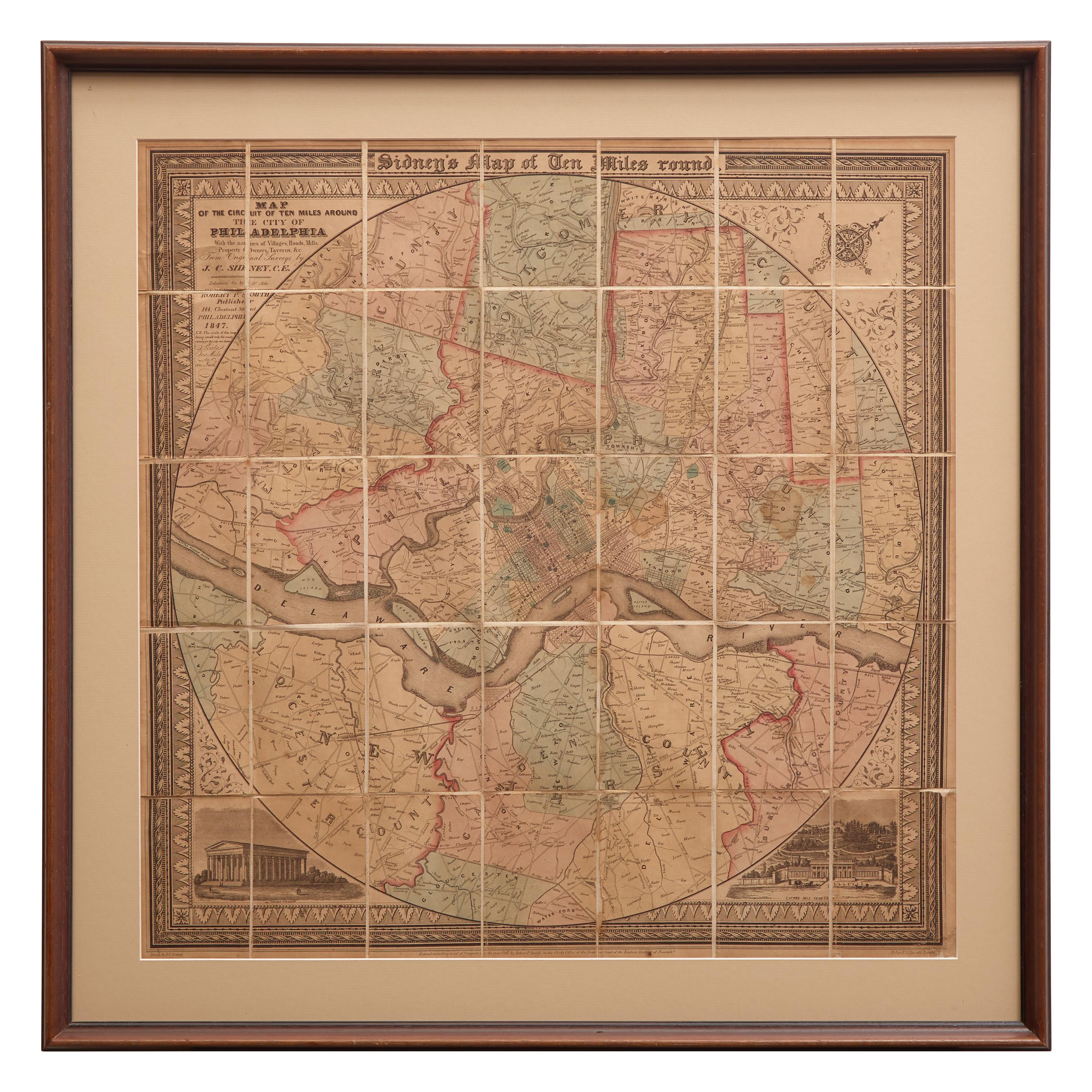 [Philadelphia] Sidney, James Charles, and Augustus Kollner. Map of the Circuit of Ten Miles Around the City of Philadelphia...