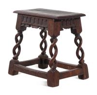A William and Mary Pierced Spiral Twist Carved Oak Stool