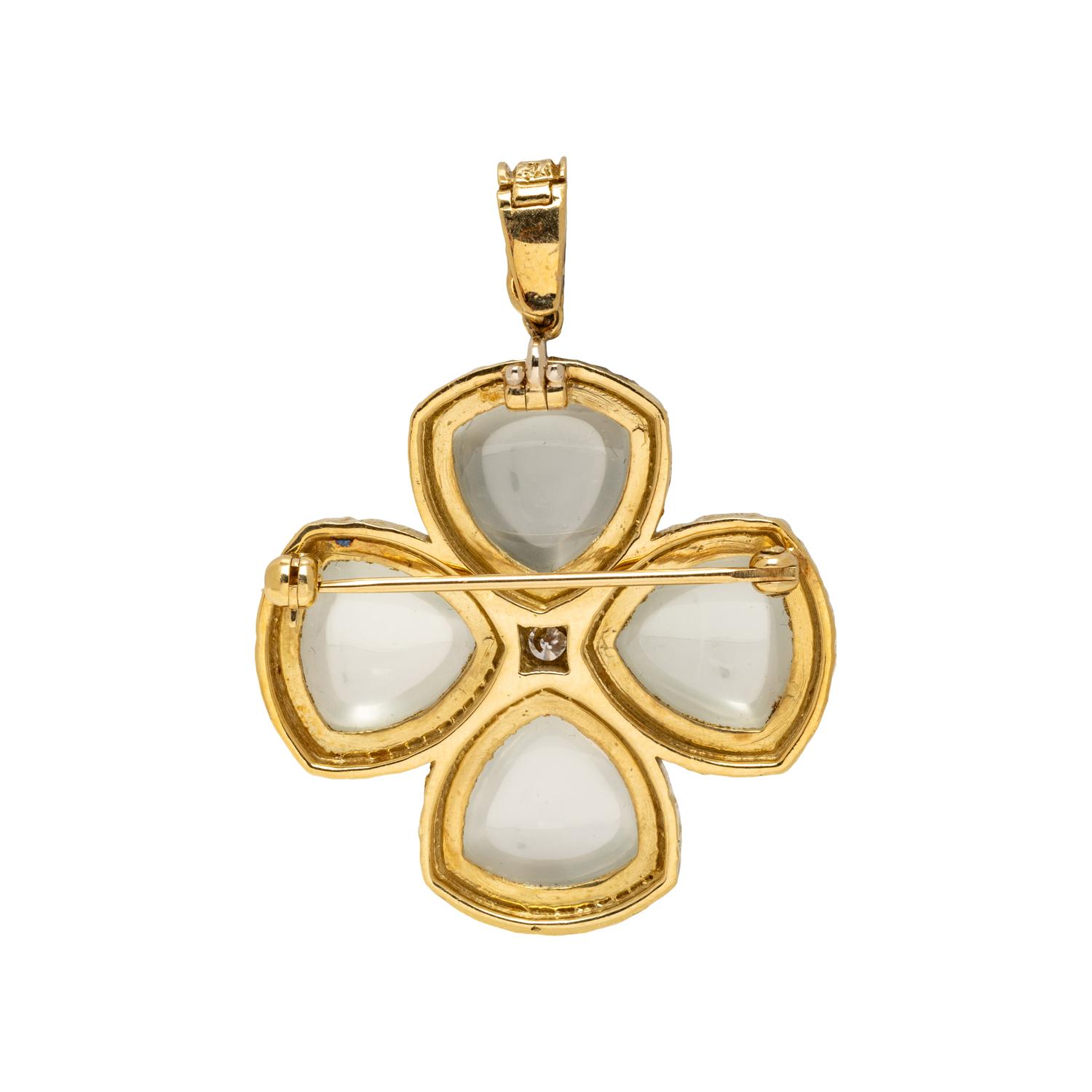 YELLOW GOLD AND MOONSTONE PENDANT/BROOCH AND RING