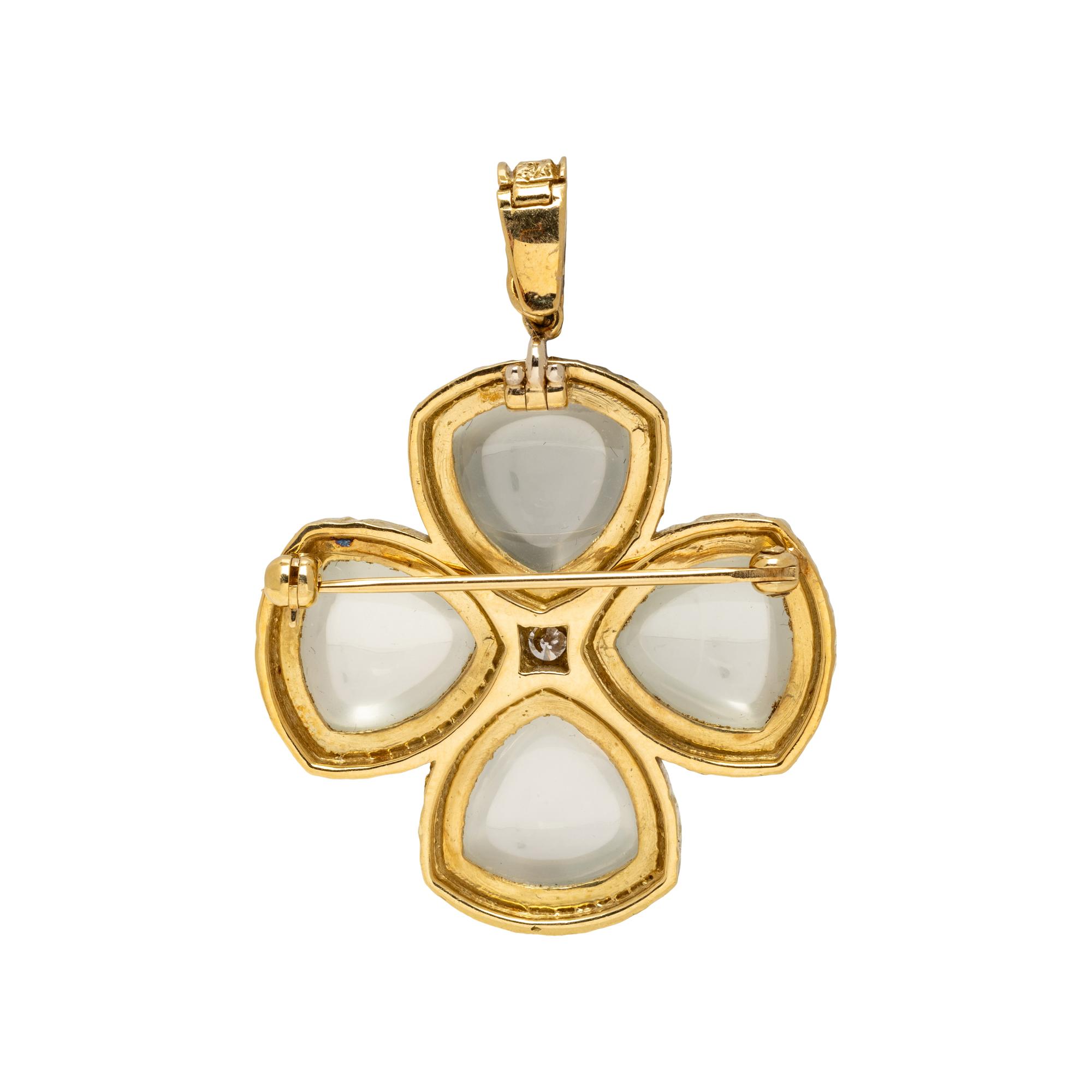 YELLOW GOLD AND MOONSTONE PENDANT/BROOCH AND RING