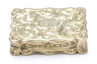 A Victorian Silver-Gilt Vinaigrette, Edward Smith, Birmingham, 1847, the lid decorated with a river scene, the underside centered by a