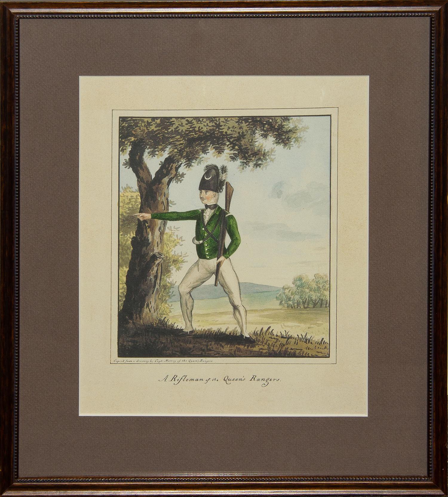 [PRINTS] A group of three modern 20th centruy reproductions after drawings by Captain Murray of the Queen's Ranger.