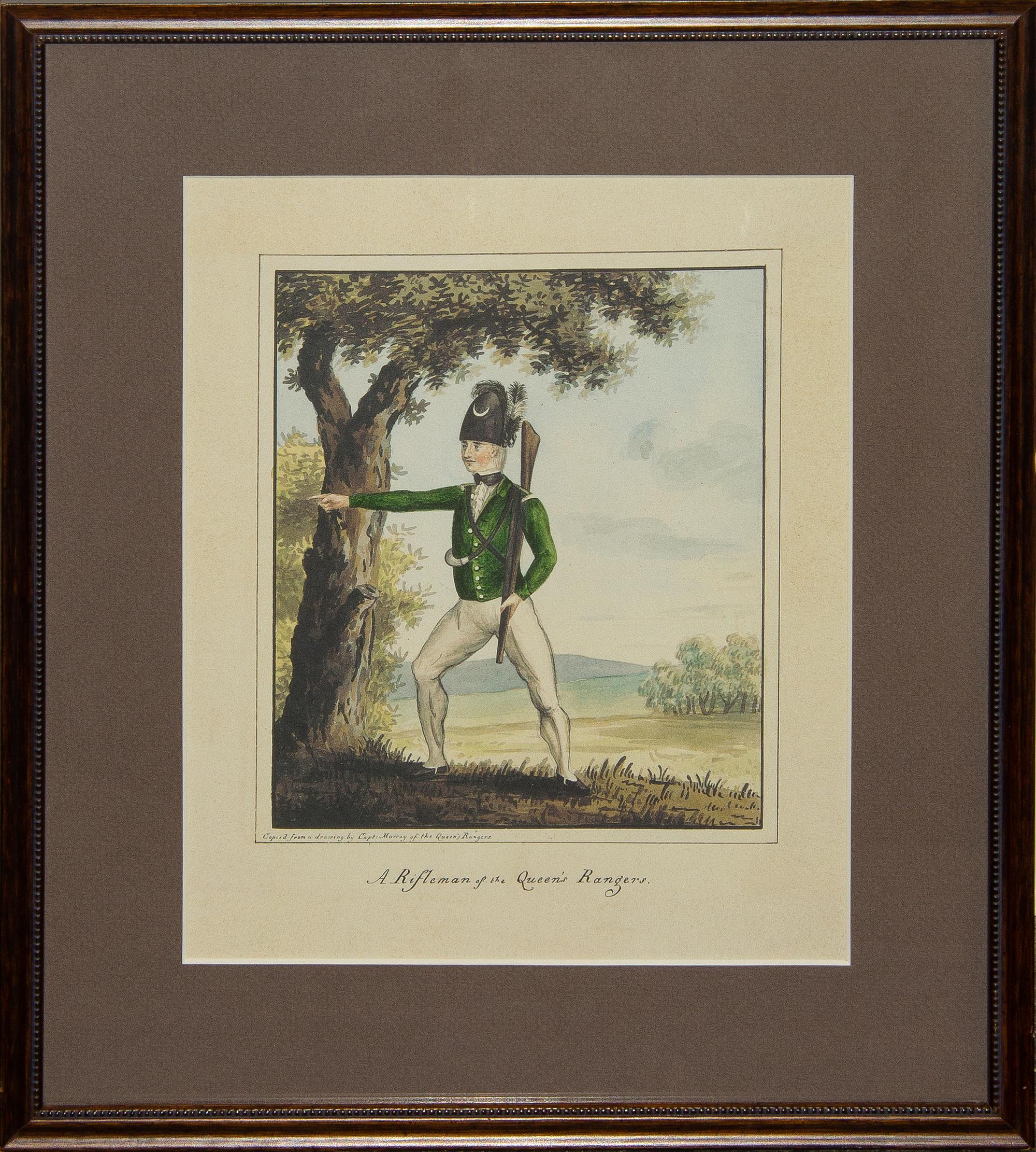 [PRINTS] A group of three modern 20th centruy reproductions after drawings by Captain Murray of the Queen's Ranger.