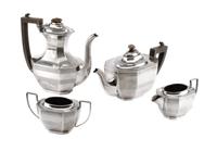 An English Silver Four-Piece Tea and Coffee Service, Charles S. Green & Co., Birmingham, 1924-30, comprising a teapot, coffee pot, crea