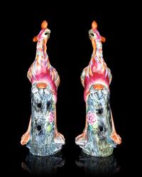 A Pair of Chinese Export Porcelain Figures of Phoenixes