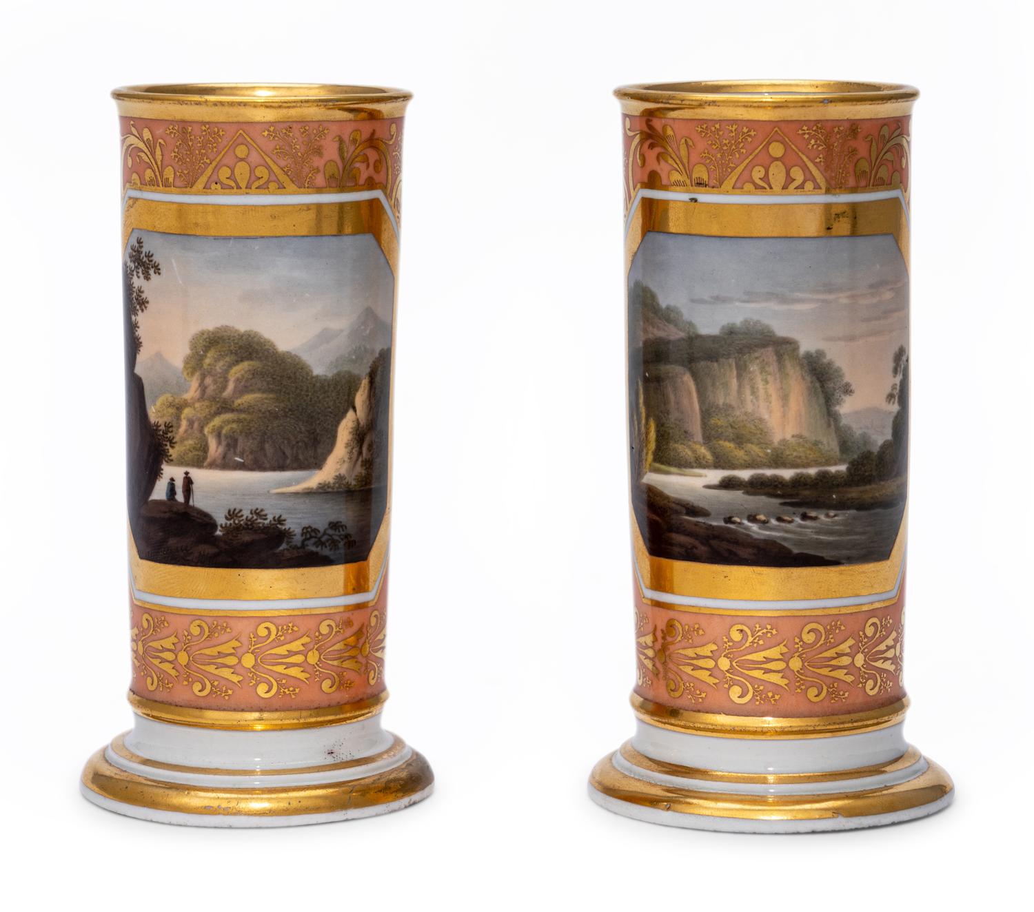 A Pair of Worcester (Barr, Flight and Barr) Porcelain Spill Vases