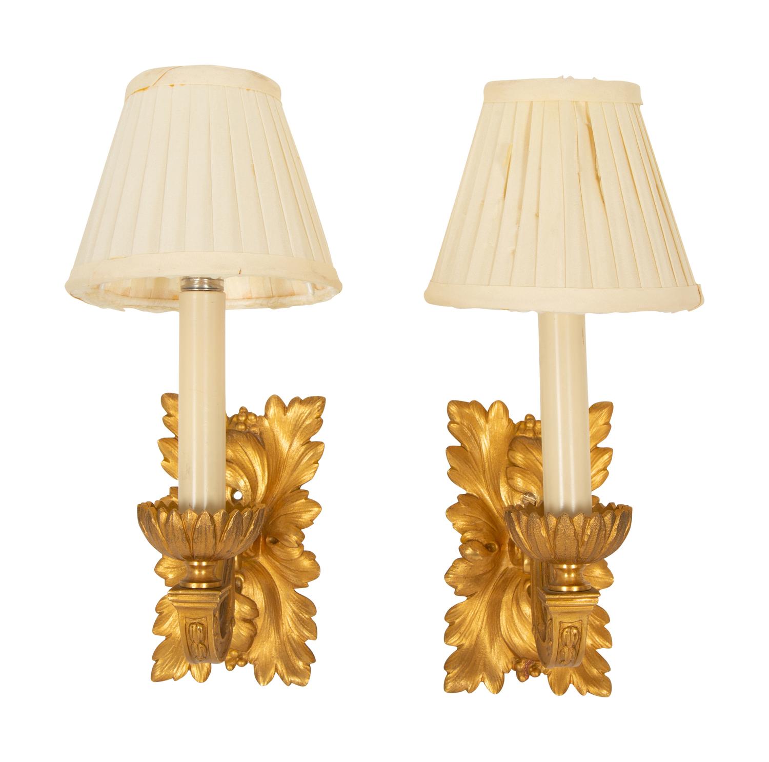A Pair of Gilt Bronze Single-Light Sconces