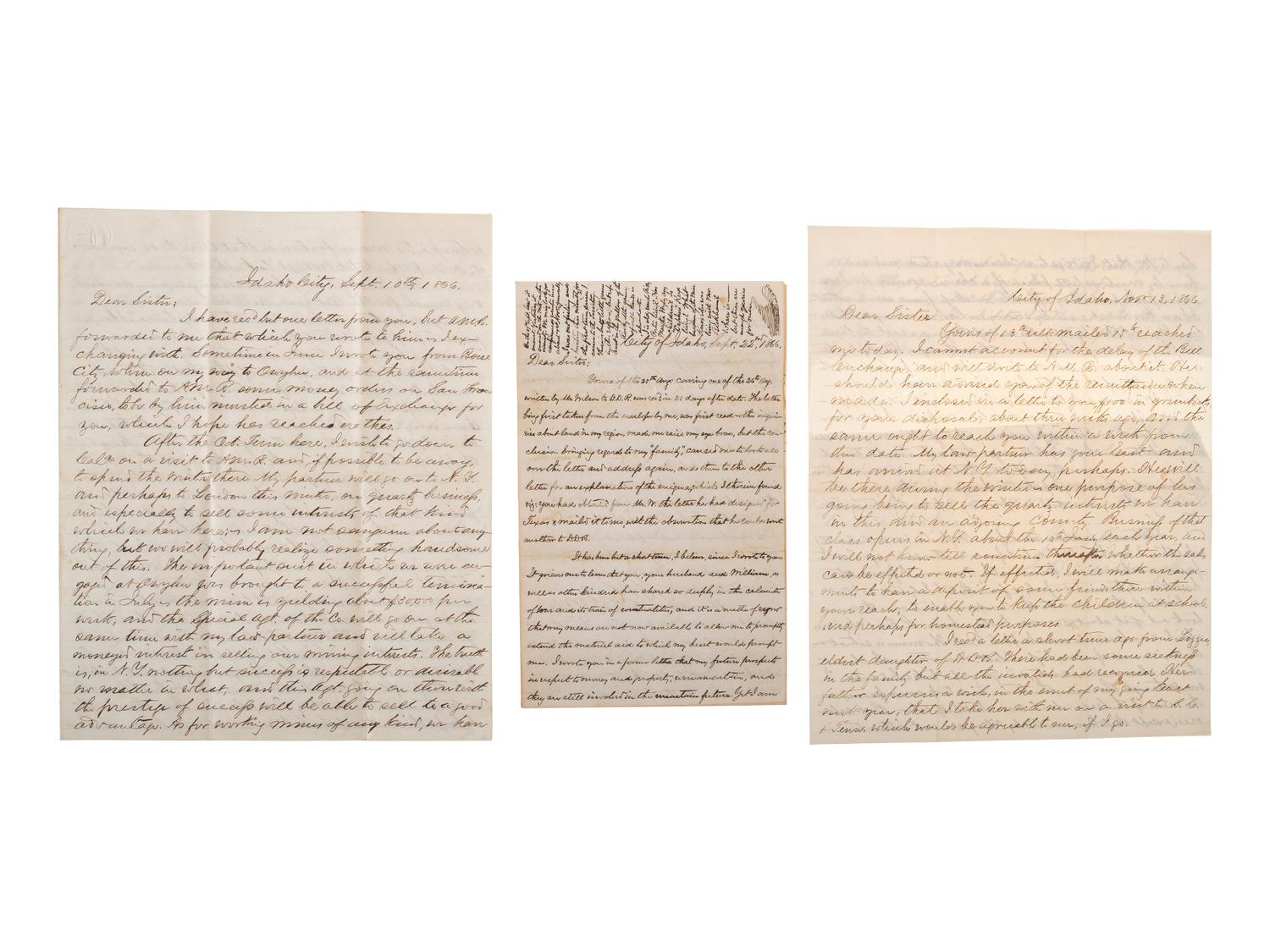 [WESTERN AMERICANA]. The Rosborough family archive, including letters relating to the California Gold Rush, the Modoc War, the Klondike Gold Rush, and early settlement and mining operations in Idaho Territory, Utah Territory, Nevada, and Texas.