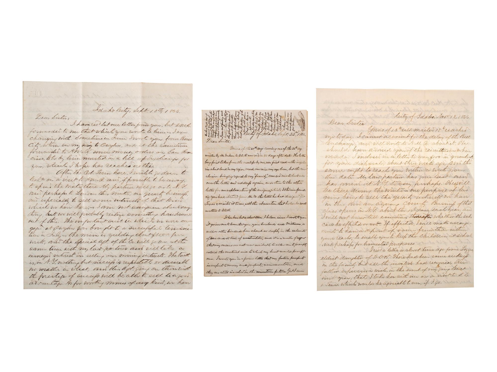 [WESTERN AMERICANA]. The Rosborough family archive, including letters relating to the California Gold Rush, the Modoc War, the Klondike Gold Rush, and early settlement and mining operations in Idaho Territory, Utah Territory, Nevada, and Texas.