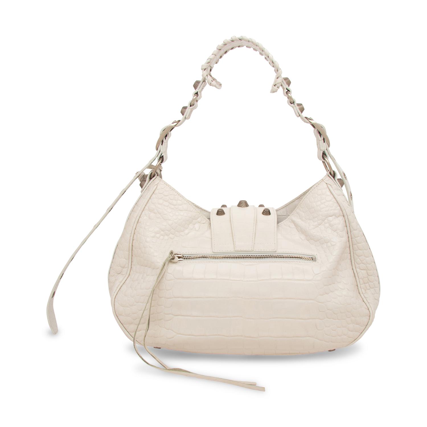 BALENCIAGA, WHITE CROC 'LE CAGOLE' BAG
