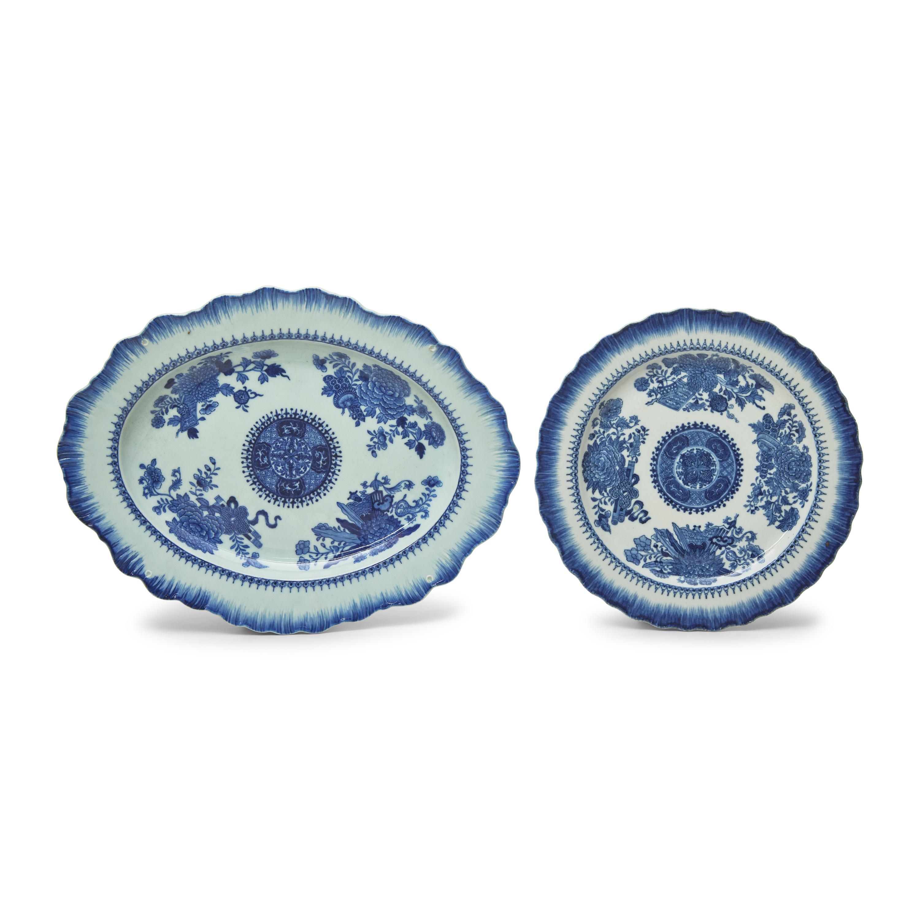 A Chinese Export Porcelain Fitzhugh Feather Edge Plate and Platter