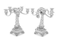 An Impressive Pair of Tiffany and Co. Silver Five-Light Candelabra