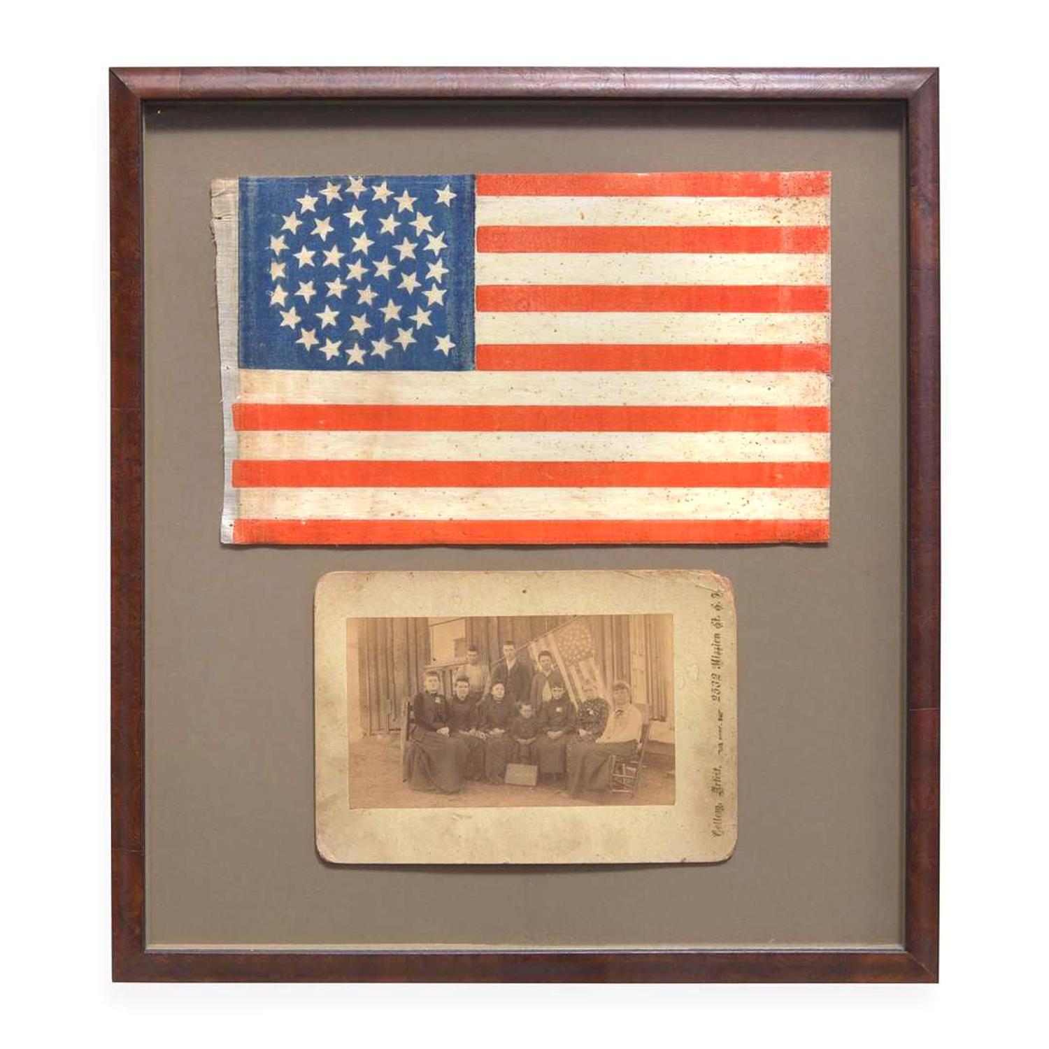 [FLAGS]. 38-Star American parade flag commemorating Colorado statehood. Ca 1877-1889.