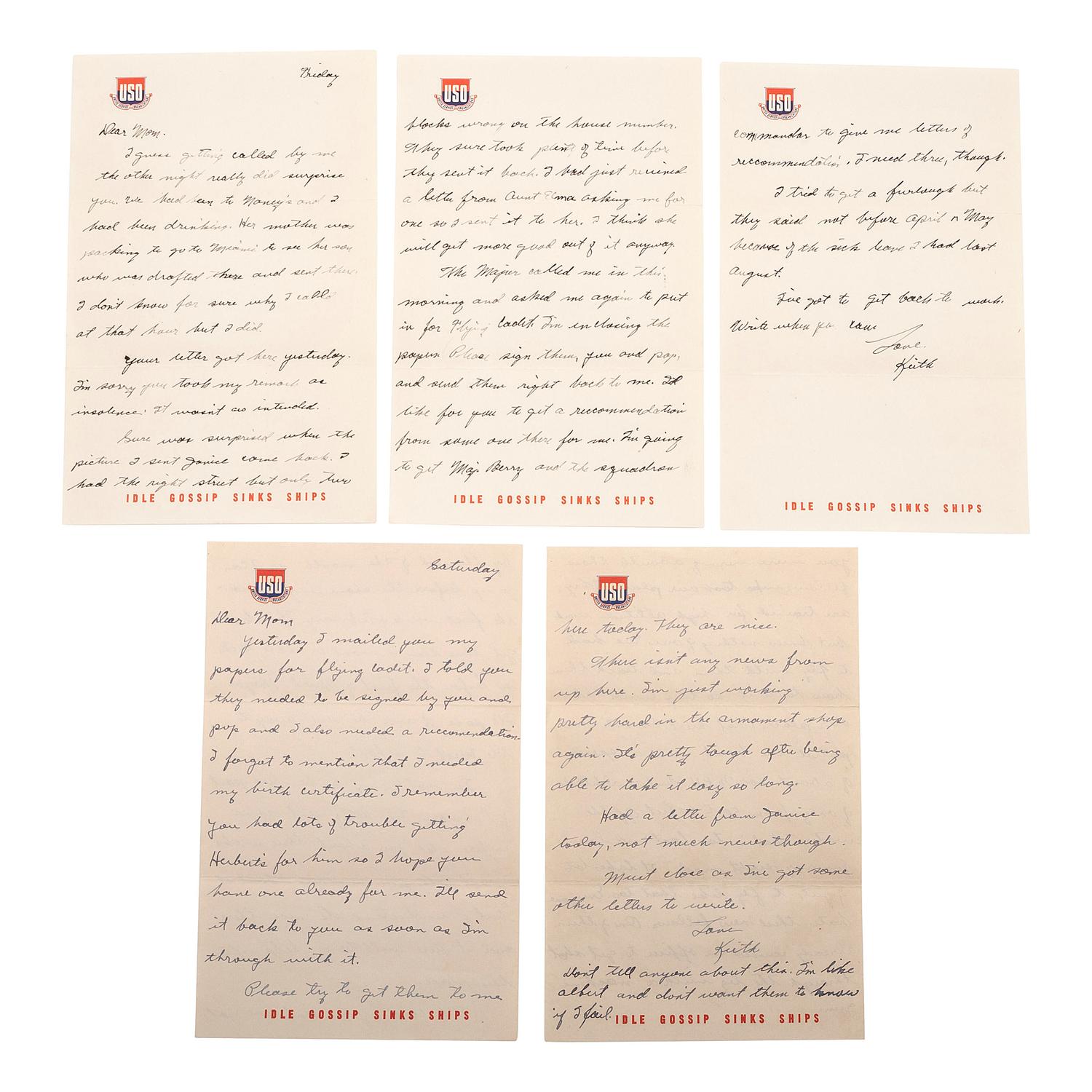 [AVIATION] - [WORLD WAR II]. A group of 9 soldiers' letters including Trans-Pacific Air Mail sent via the Pan American Airways California Clipper , comprising: