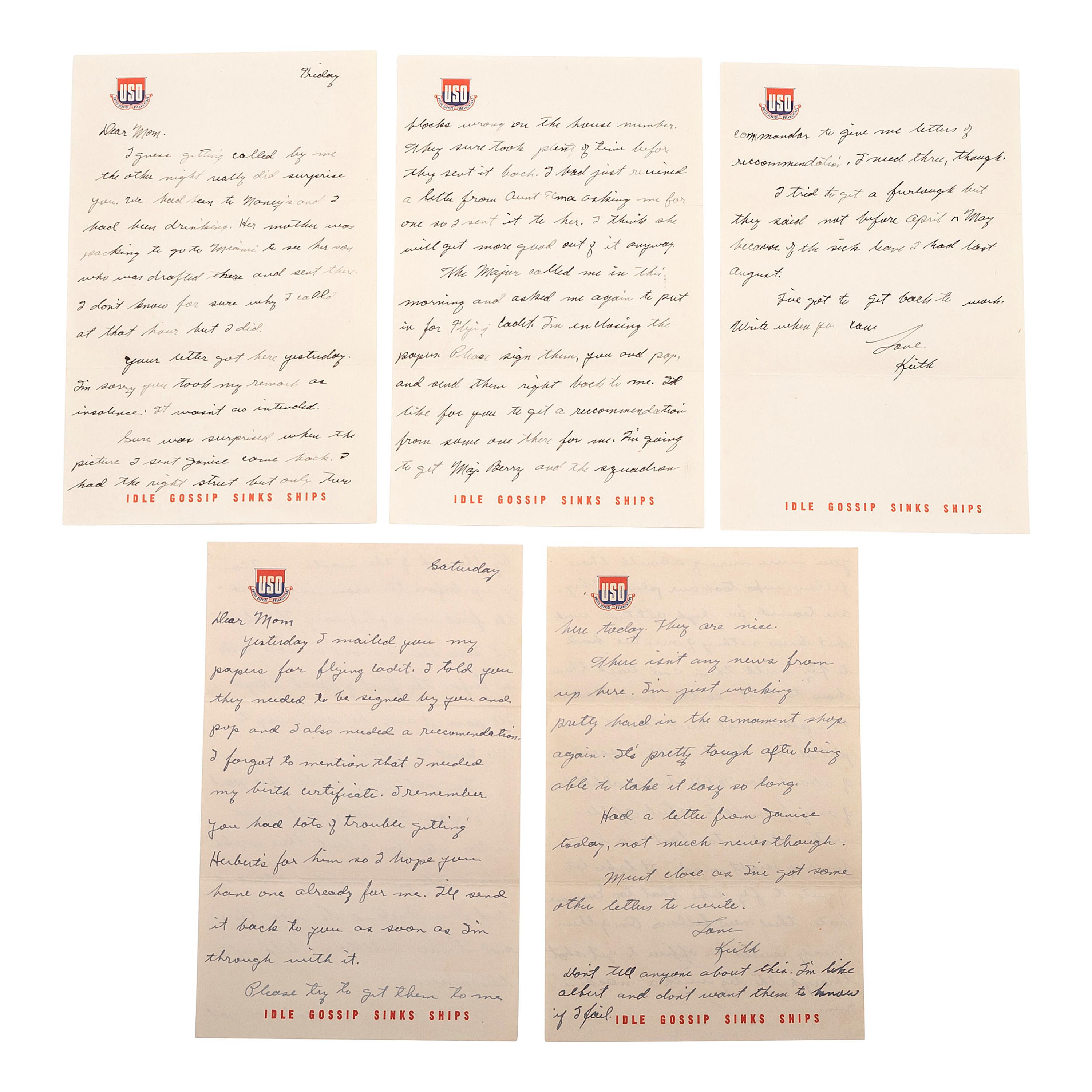 [AVIATION] - [WORLD WAR II]. A group of 9 soldiers' letters including Trans-Pacific Air Mail sent via the Pan American Airways California Clipper , comprising: