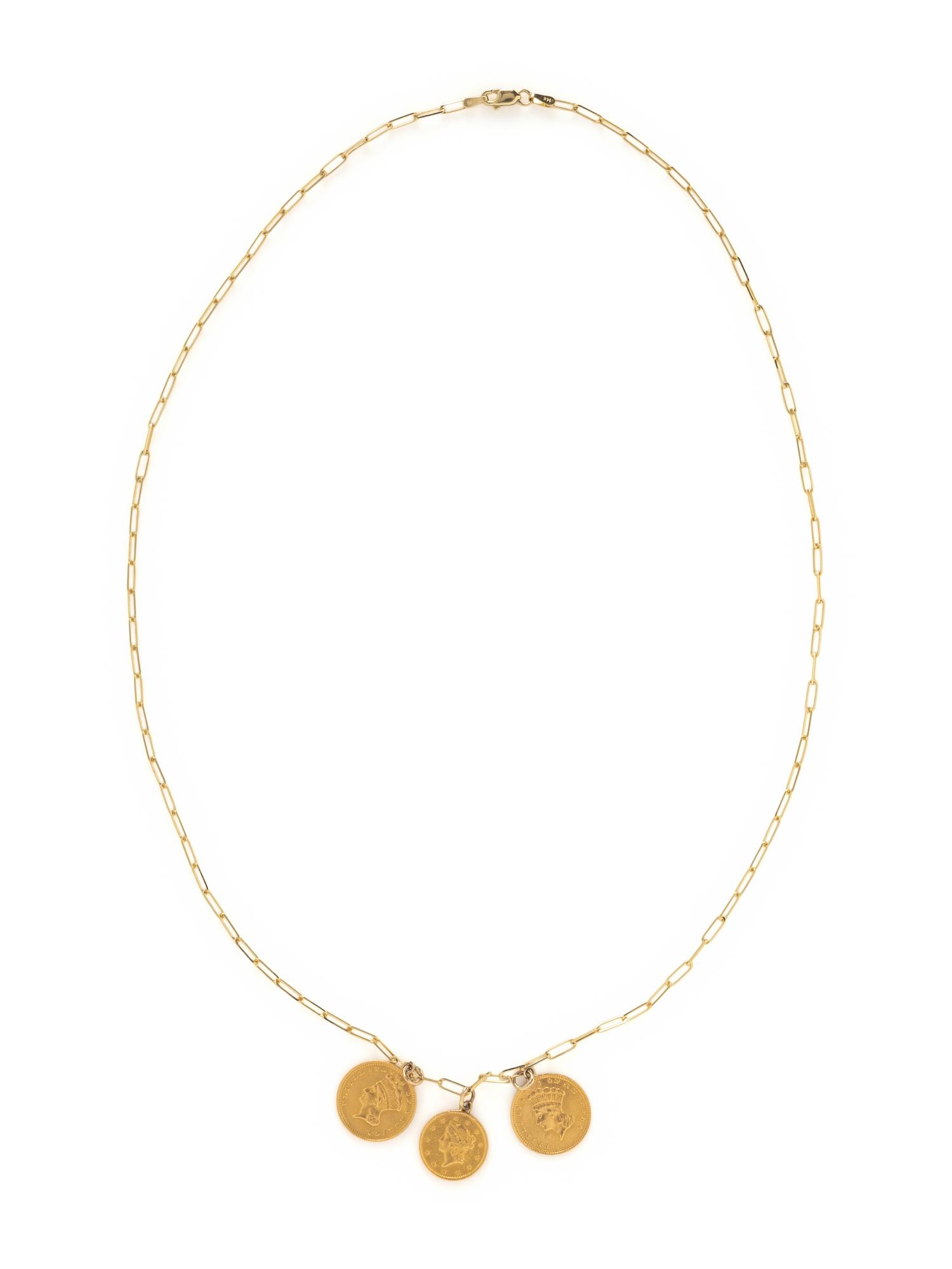 YELLOW GOLD COIN CHARM NECKLACE