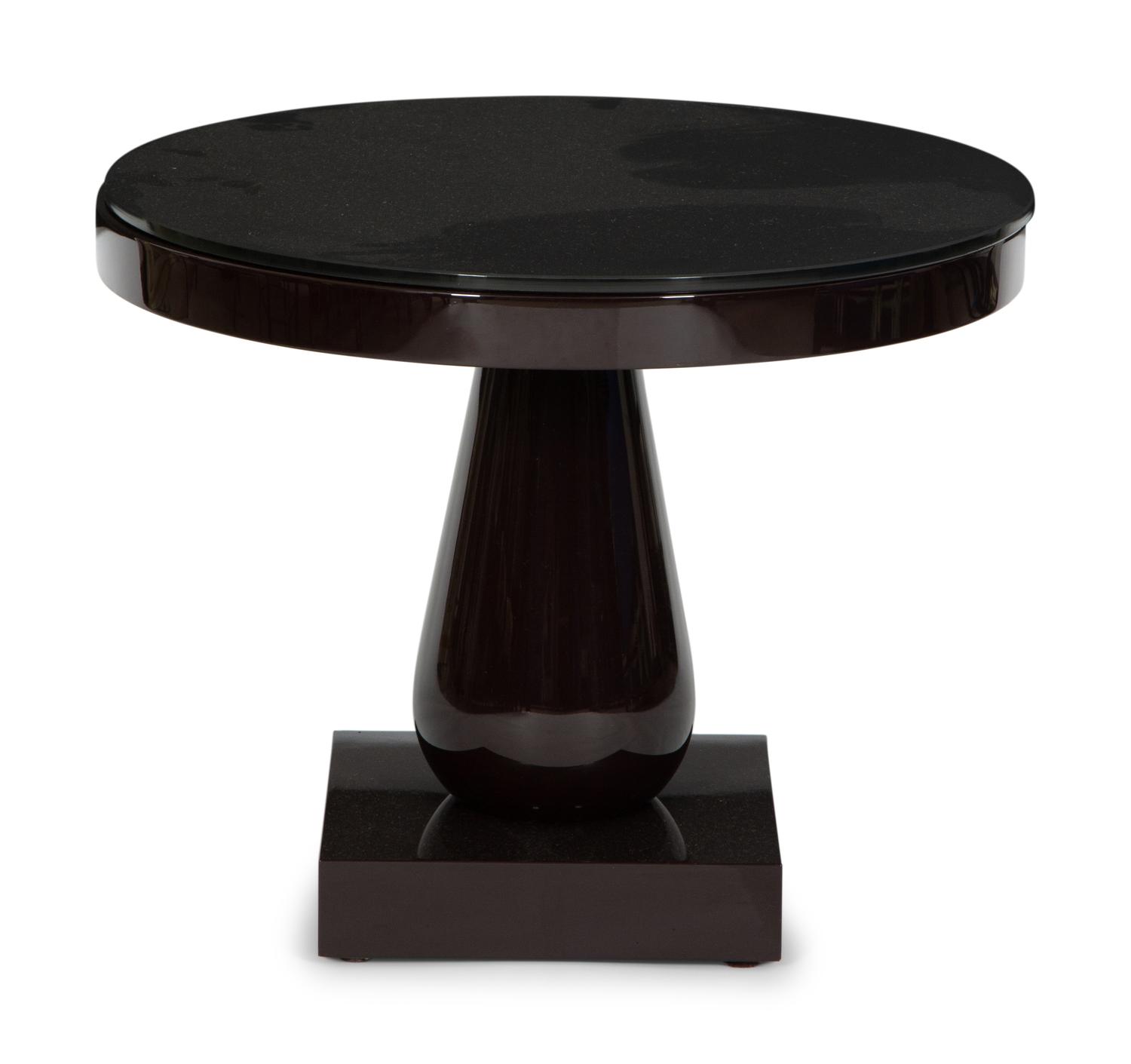 A Contemporary Black Lacquer Side Table with Black Glass Top