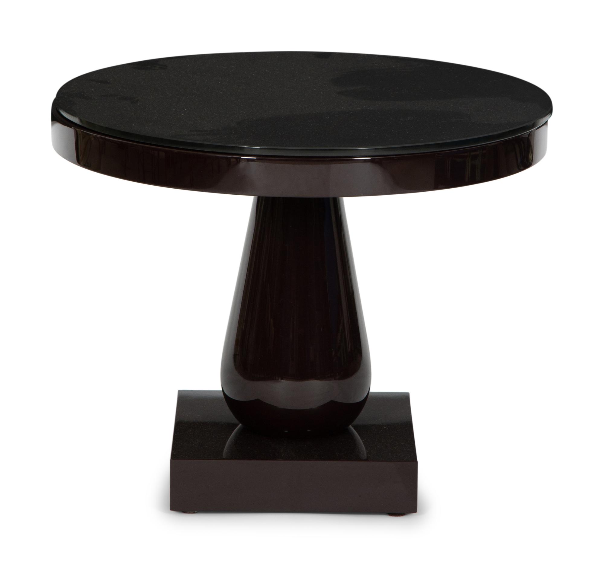 A Contemporary Black Lacquer Side Table with Black Glass Top