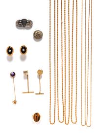 Twelve Pieces of Men's Costume Jewelry, 1970-90s
