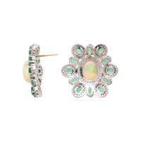 OPAL, EMERALD, AND DIAMOND EARRINGS