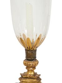 A Pair of Italian Giltwood Altar Candlesticks with Hurricane Shades