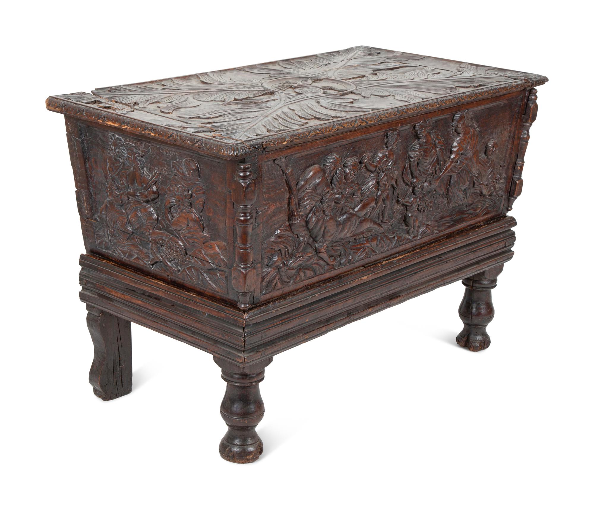 A Continental Carved Walnut Coffer on Stand — 18TH/19TH CENTURY